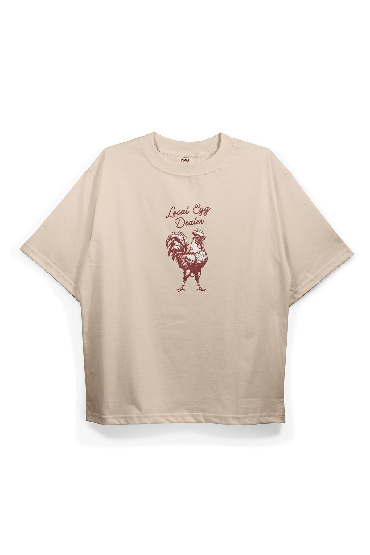 Pinned Unisex Local Egg Baskılı Beyaz Oversize Tişört | Arka ve Ön Baskılı Pamuk Yazlık Erkek Kadın Tshirt
