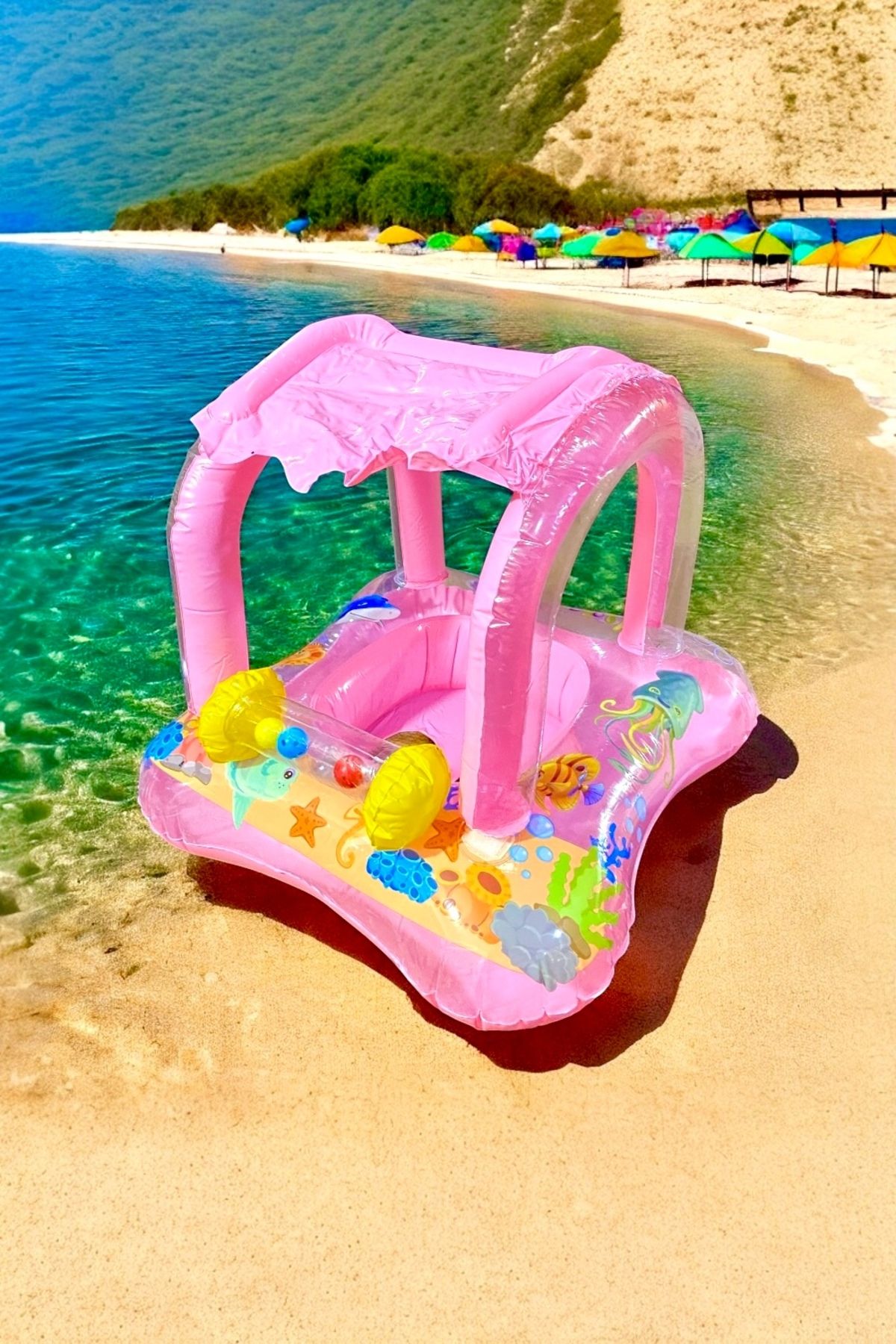 Furkan Toys Gölgelikli Bebek Deniz Simidi Oturaklı Baby Float 0-5 Yaş