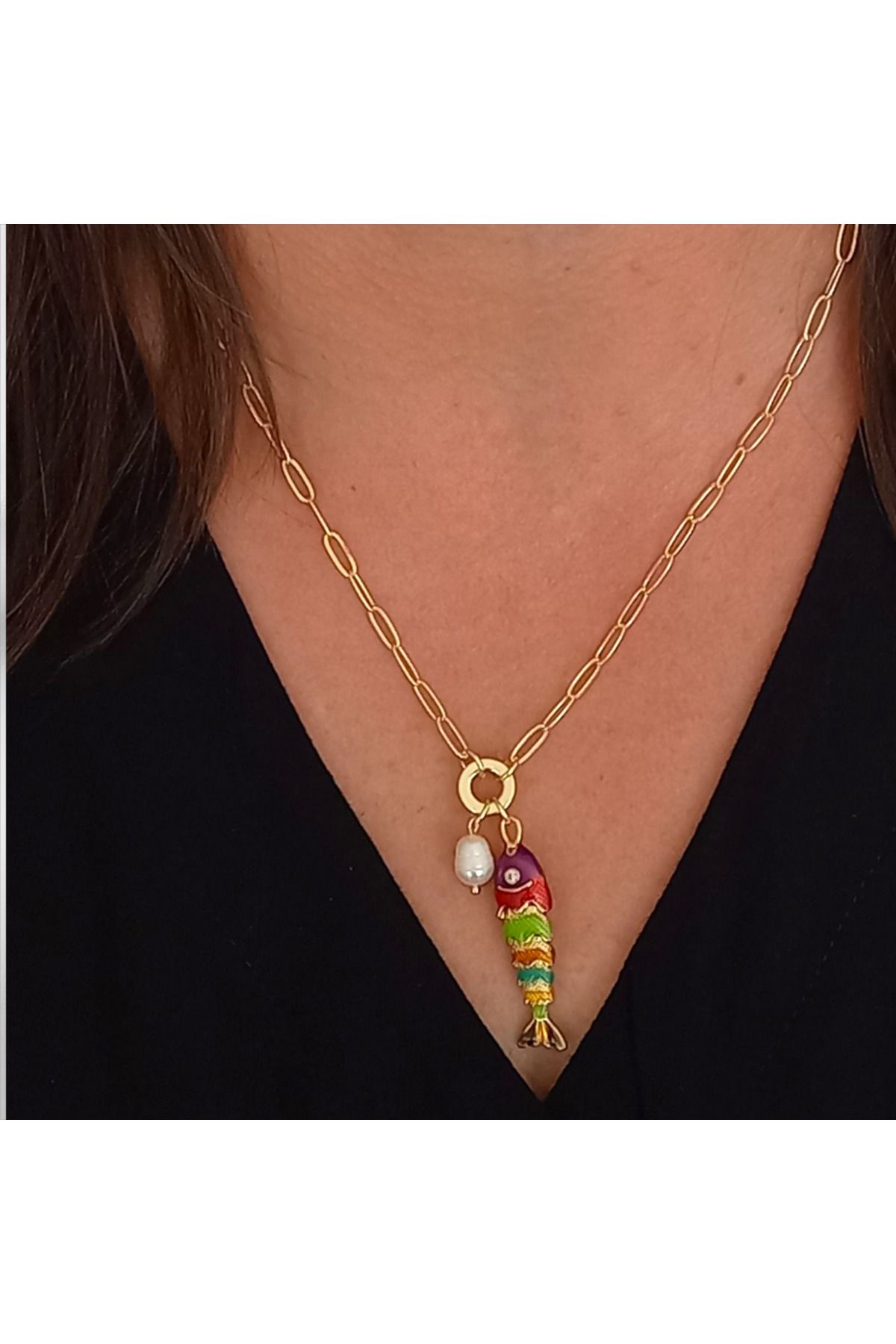 JEWELRY Hareketli Balık Figürlü Charm Kolye