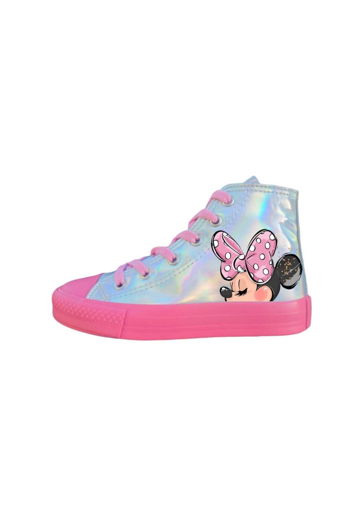bhk desing SEvimli farecik baskılı hologram pembe taban kız çocuk spor ayakkabı sneaker