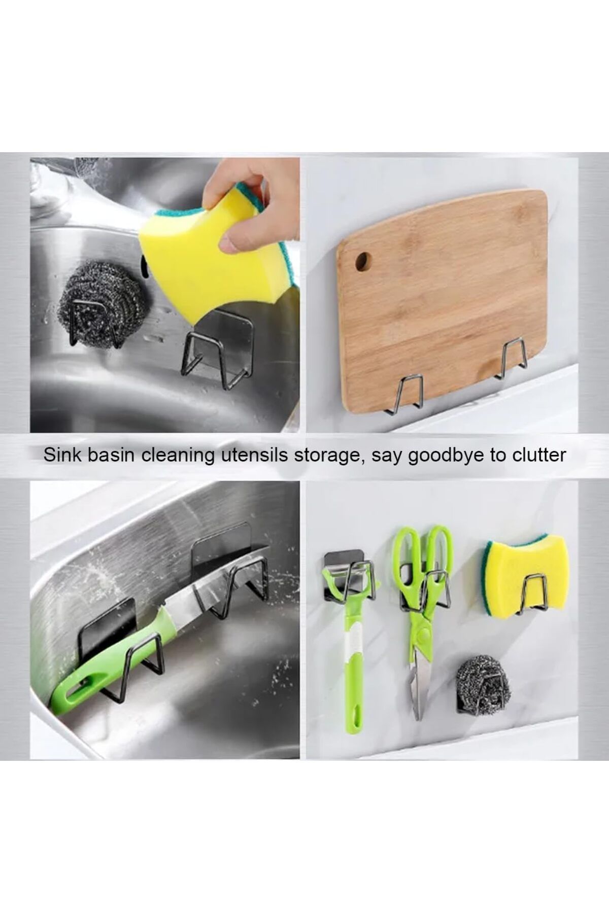 MAİN SHOP Bulaşık Süngeri Tutacağı Yapışkanlı Çok Amaçlı Askı Paslanmaz Bulaşık Sünger Tutucu 6 Adet M-SNG1