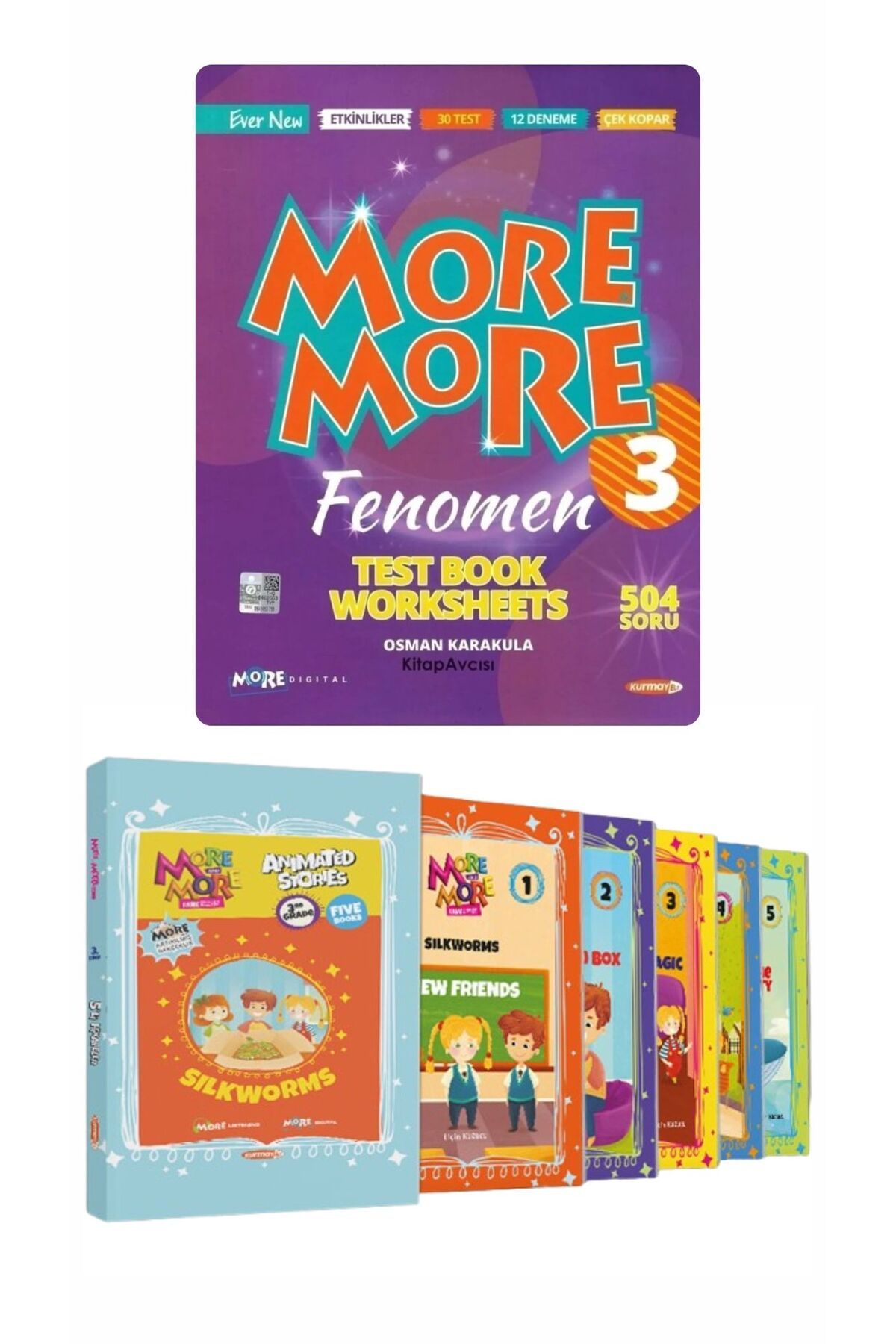 Kurmay Yayınları More And More 3 Sınıf English Fenomen Test Book Worksheets+More & More 3 Animated Stories SILKWORMS