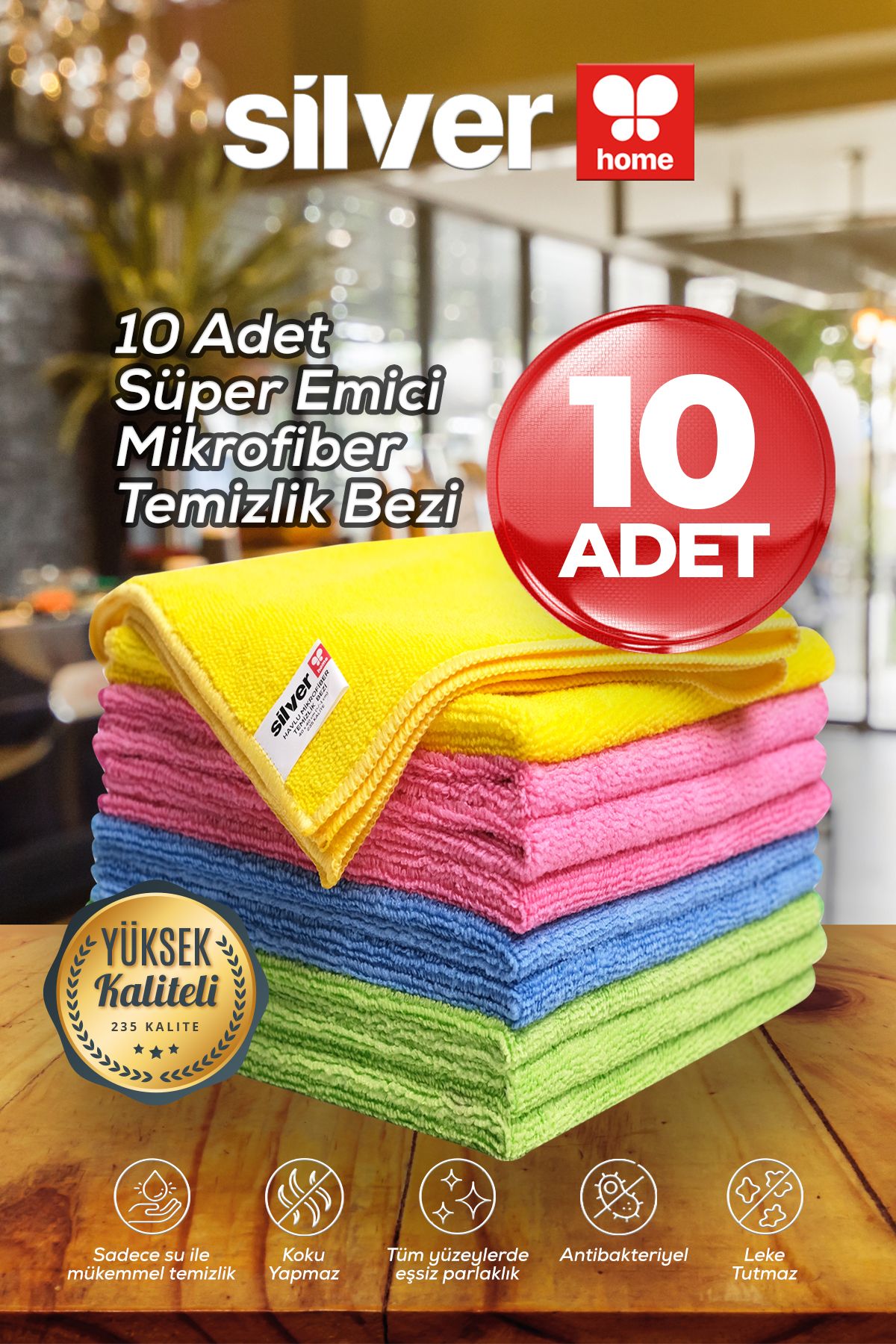 Silver Süper Emici 235 Kalite 40x40cm 10 Adet Mikrofiber Bez
