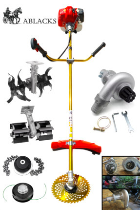 ABLACKS Benzinli Yan Tırpan + Toprak Çapalama Aparatı (2 Adet Çapa) + Su Pomp...