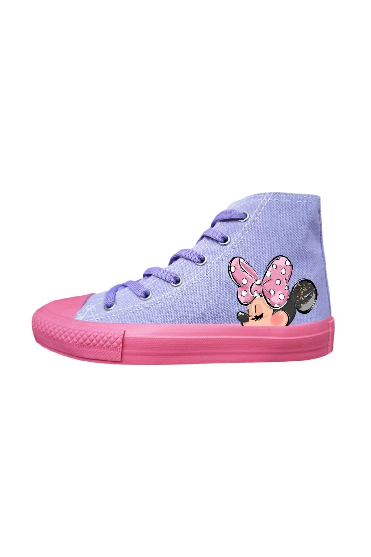 bhk desing Güzel kurdelalı baskılı pembe taban kız çocuk spor ayakkabı sneaker