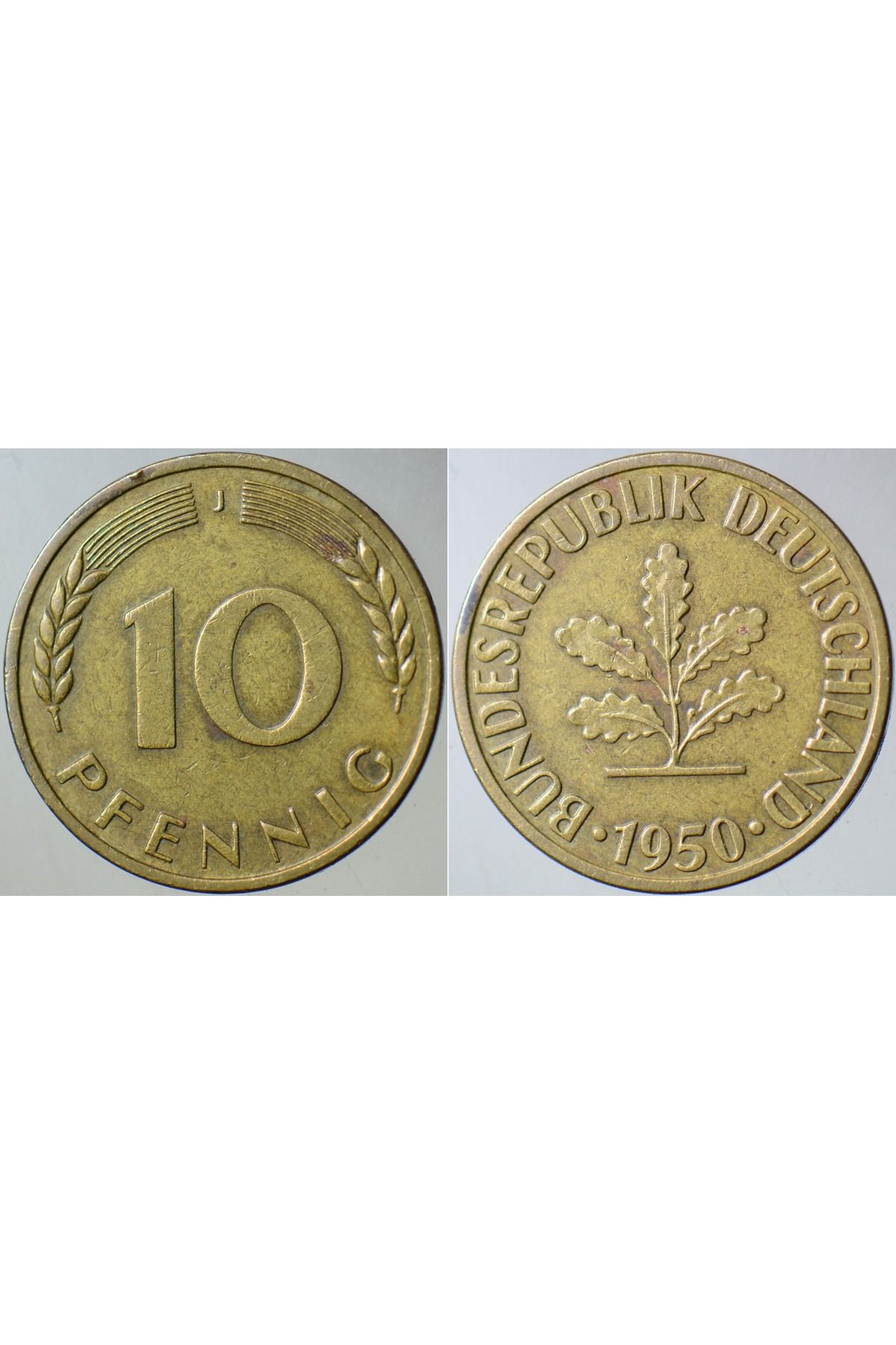 Banknoting ALMANYA 10 PFENNİG 1950 J= HAMBURG DARBI.