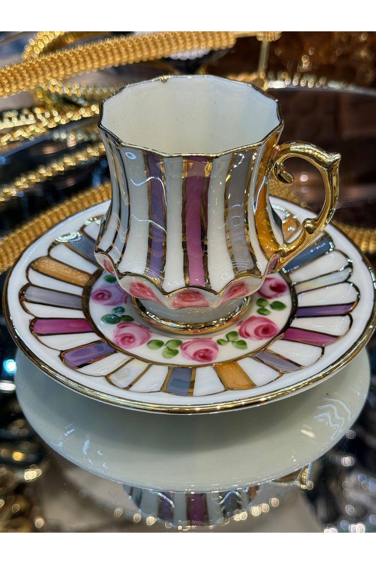 Handmade ESTERHOMEDECOR 6 Kişilik el boyama kahve fincan takımı
