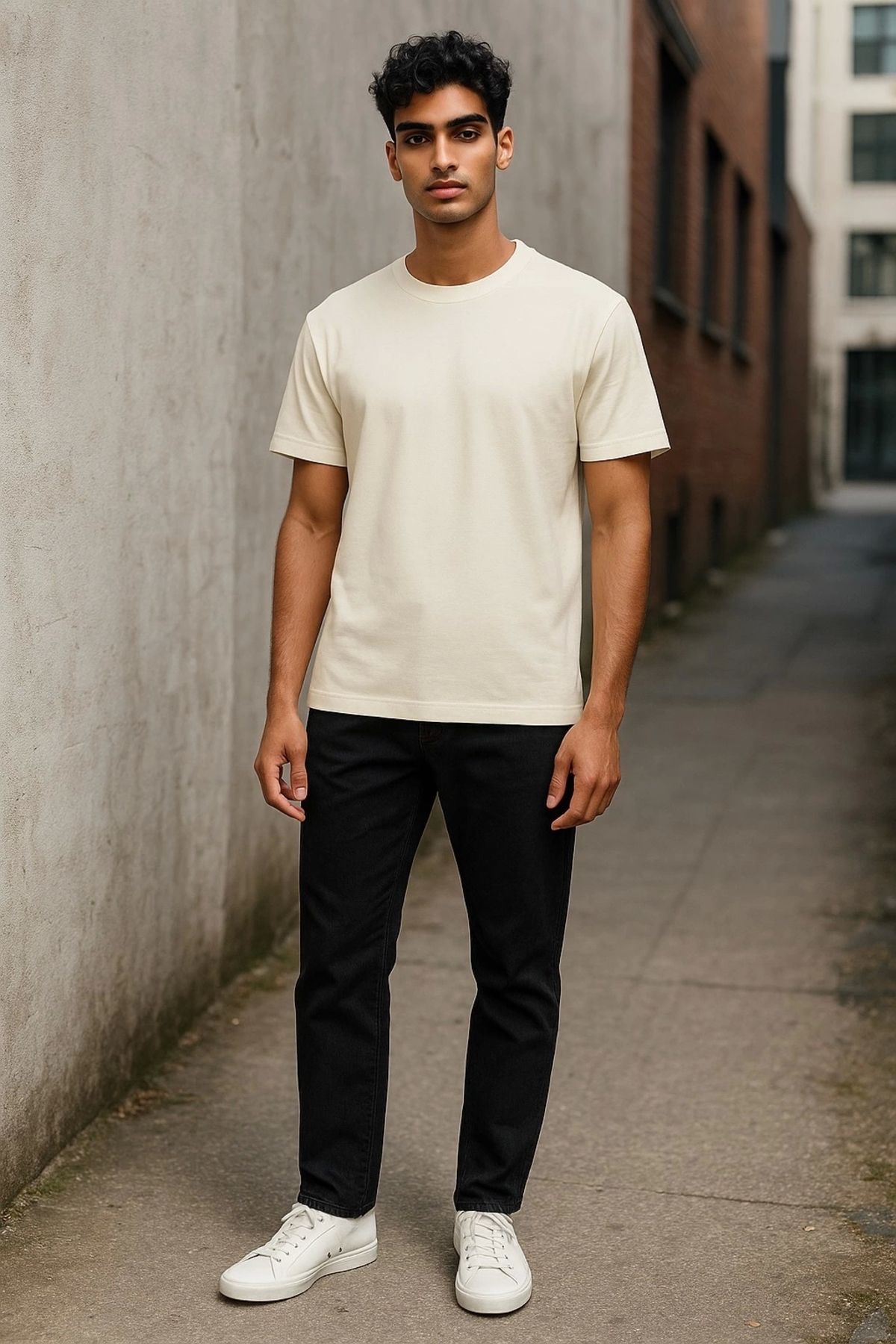 TB Terzi Bey Regular Kalıp Kadın - Erkek Unisex Basic Tişört Ekru