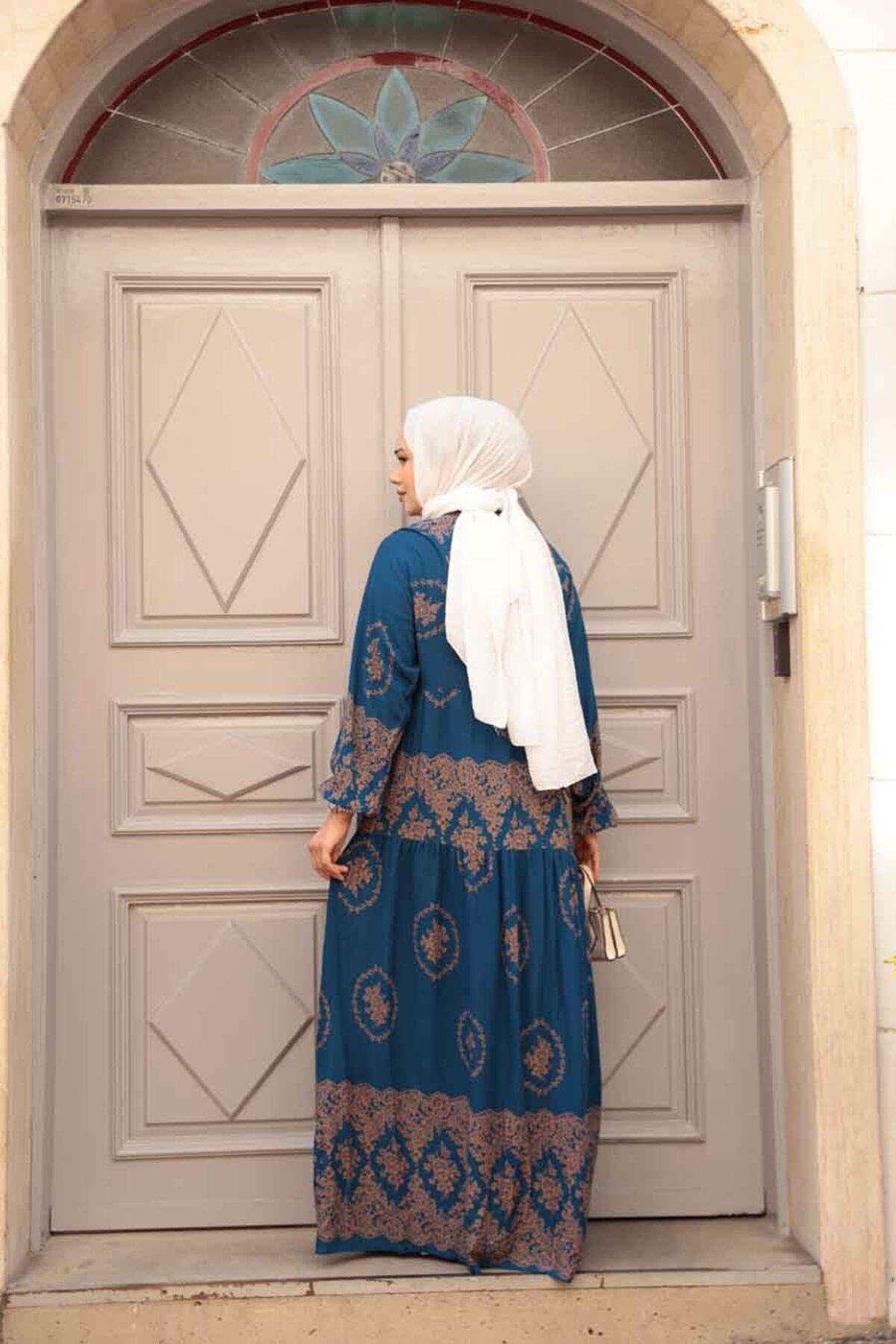 N.S NEVA STYLE-Rochie Hijab albastru petrol cu model 24014PM 3
