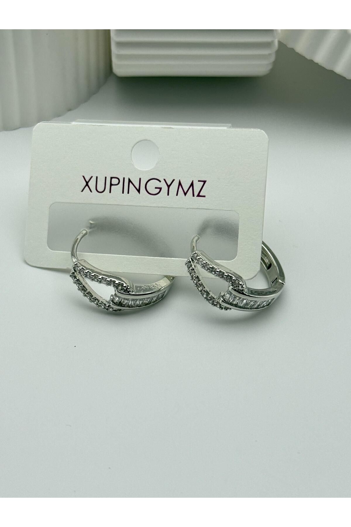 XUPINGYMZ Xp Vip Kararmaz Gümüş Renk Damla Model Zirkon Taşlı Küpe