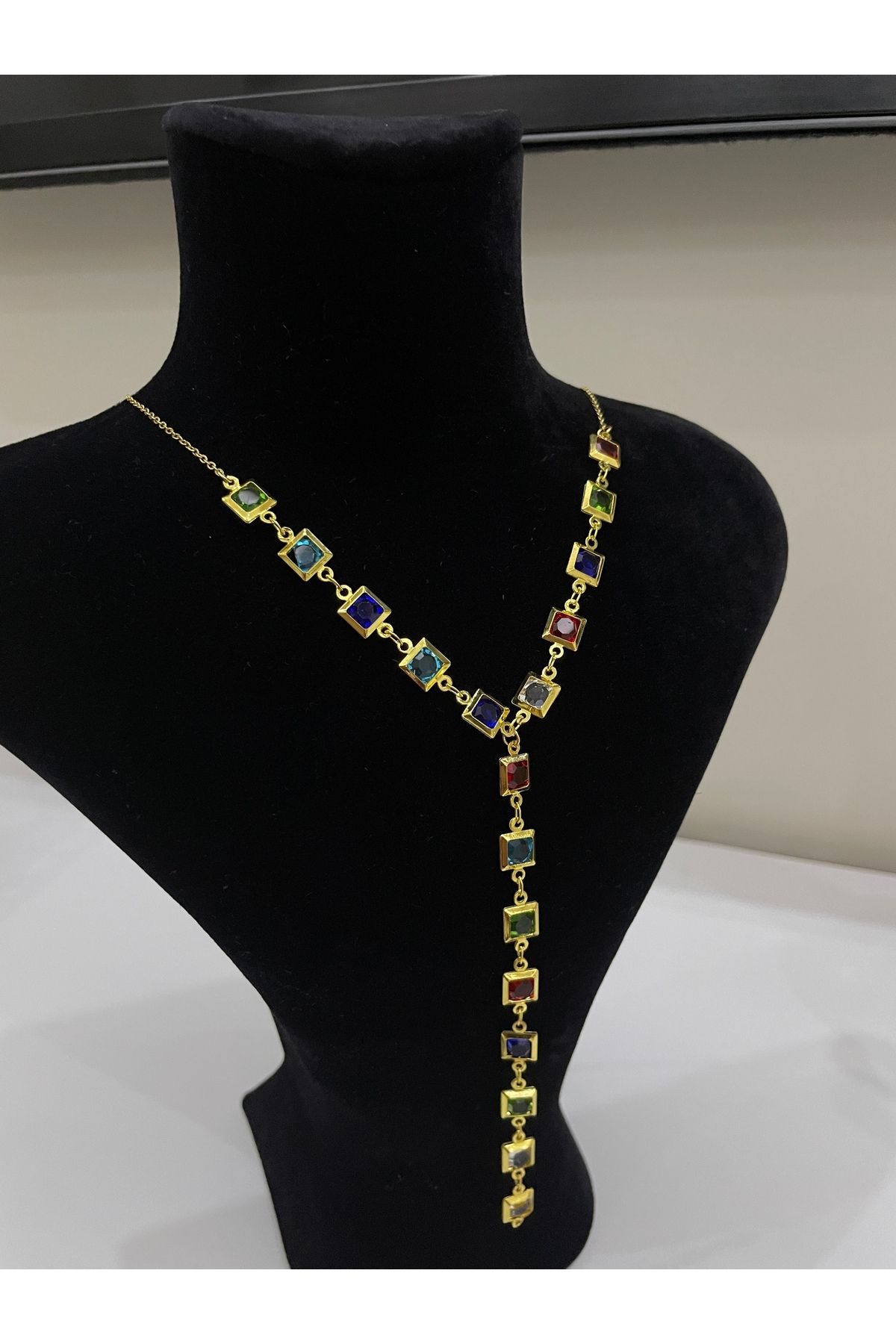 staınless steel Gold Kare Detaylı Ayarlanabilir Y Model Kolye