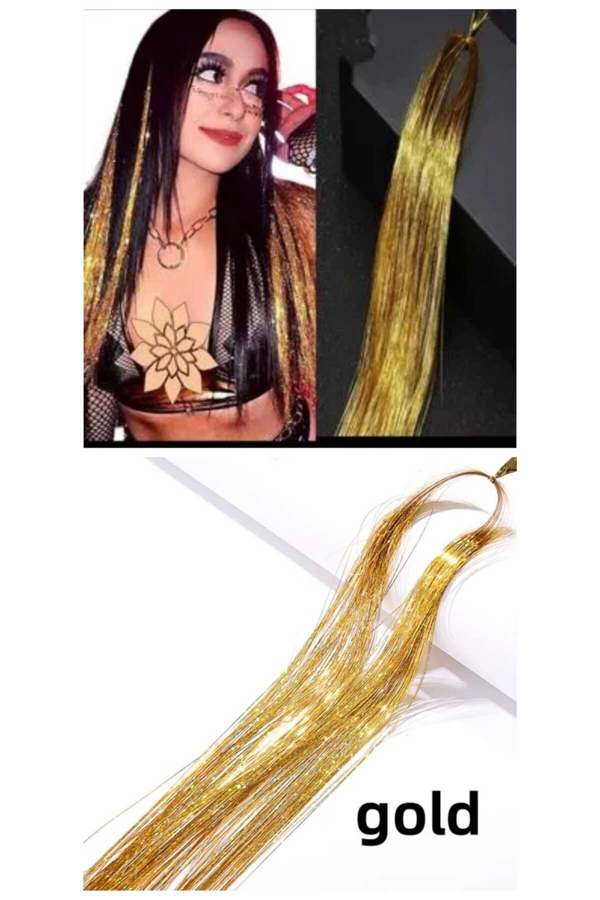 Eva Rose 1 Paket Tinsel Saç Simi Simli Saç Aksesurı/ Saç Işıltısı Yan Postiş Hair Tinsel Shiny Hair