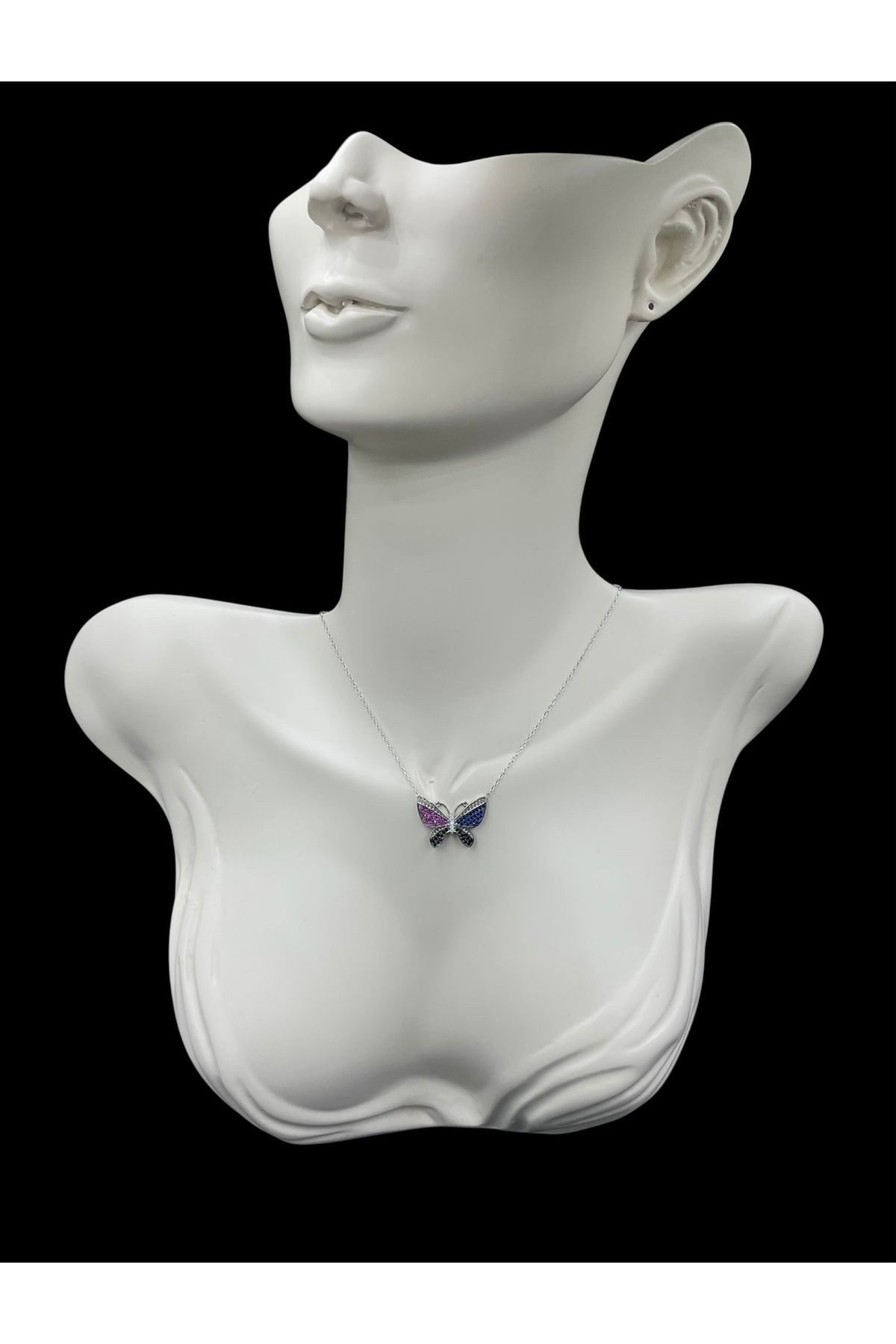 nefjewelrydesign 925 Ayar Gümüş Taş Detaylı 44cm Kelebek Kolye