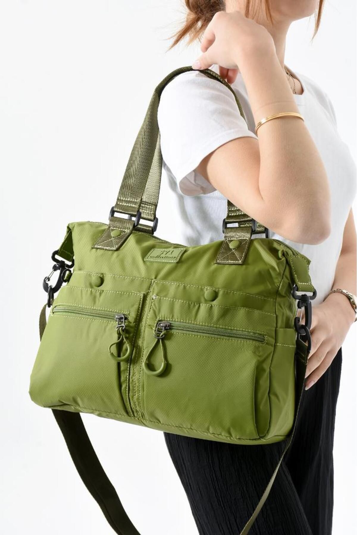 Baginn Paraşüt Kumaş Kadın Omuz Çantası Çapraz Askılı Postacı Kol Çantası 30*25 Cm 6 Ön 2 Yan 1 Arka Cep