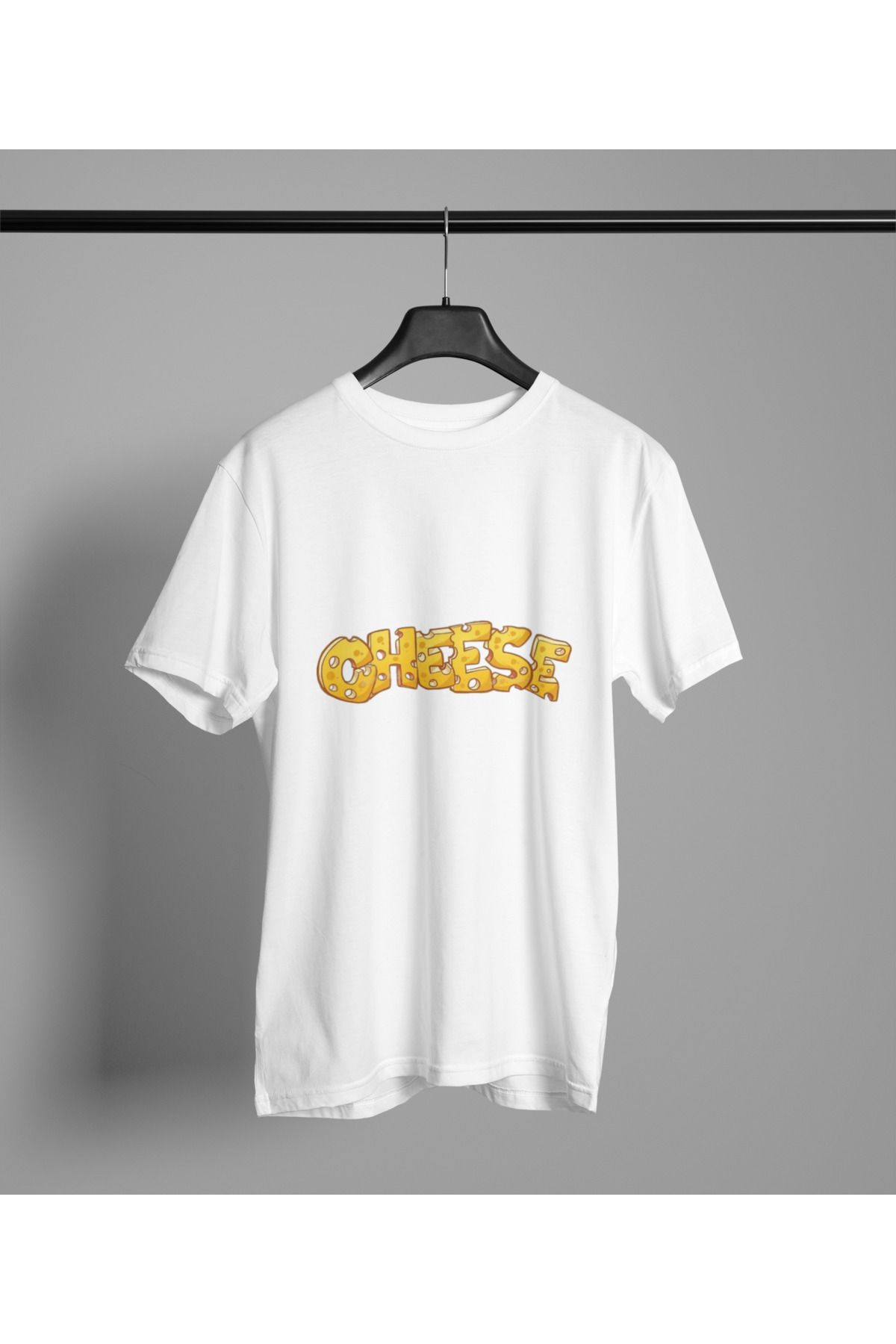 MAGORS CHEESE BASKILI BİSİKLET YAKA PAMUKLU OVERSIZE KALIP KISA KOLLU KADIN VE ERKEK TSHIRT