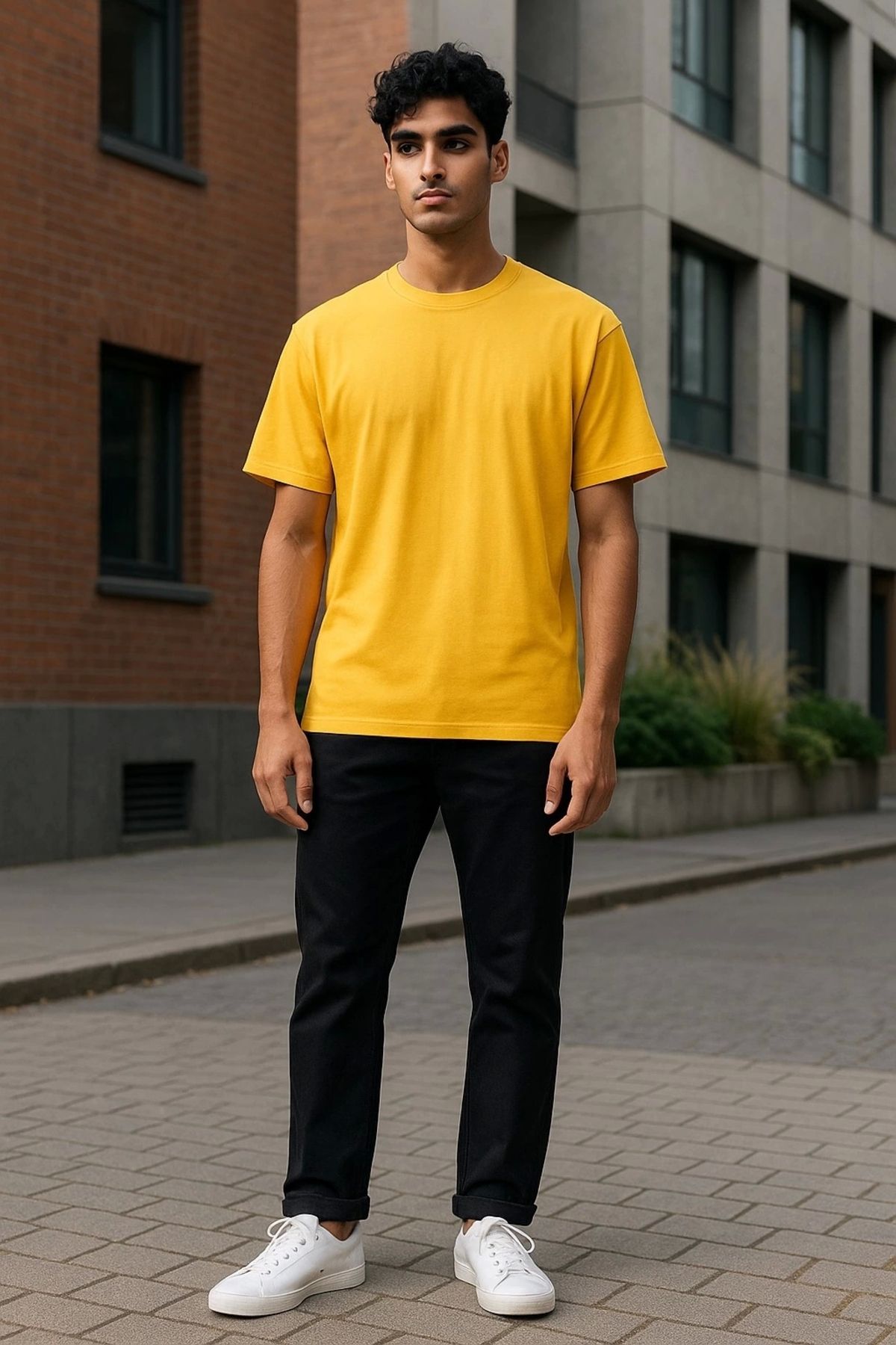 TB Terzi Bey Regular Kalıp Kadın - Erkek Unisex Basic Tişört Sarı