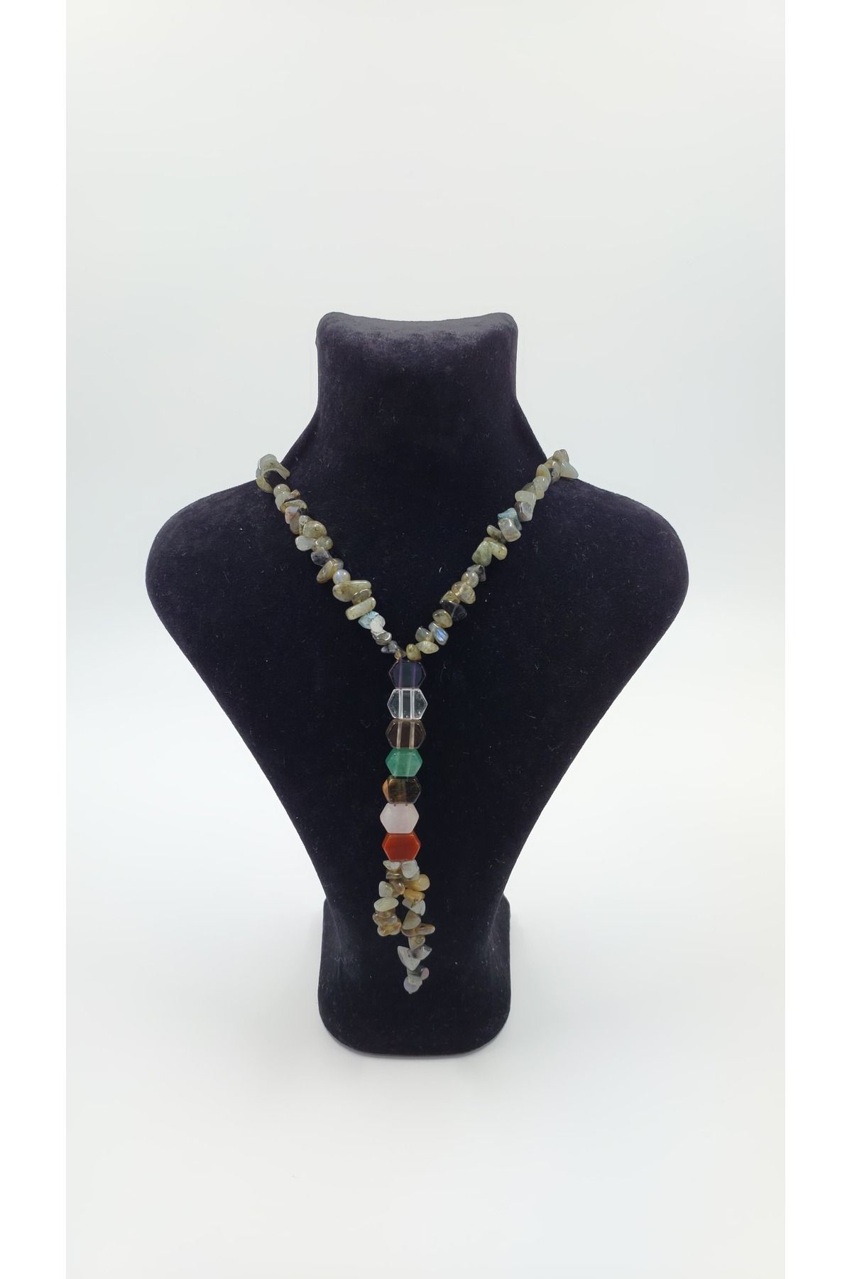 R G Handmade Design “Çakra Yolculuğu” Labradorit & Yedi Doğaltaş Makrome Kolye