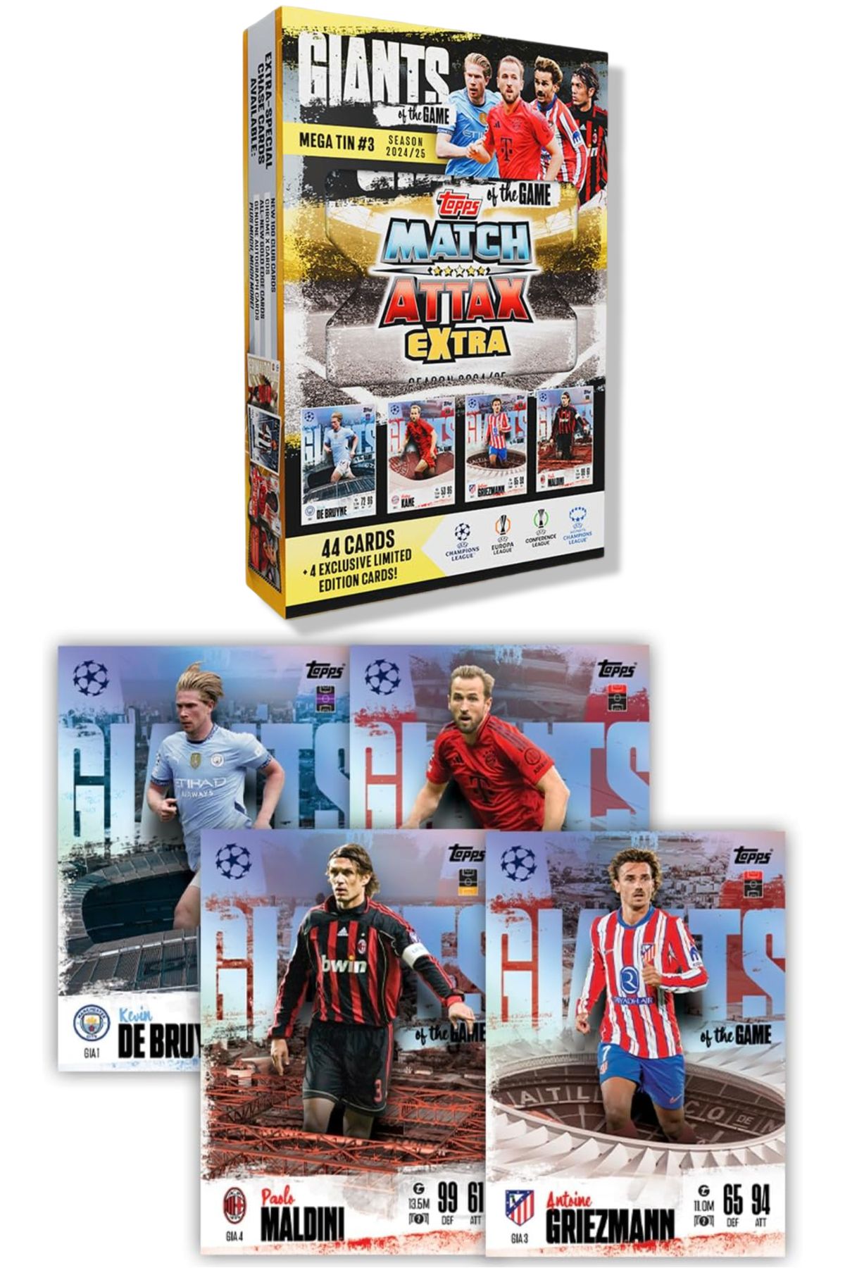 TOYFEST Match Attax Extra - Metal Kutulu Futbolcu Kartı Mega Tin 3 Giants Of The Game