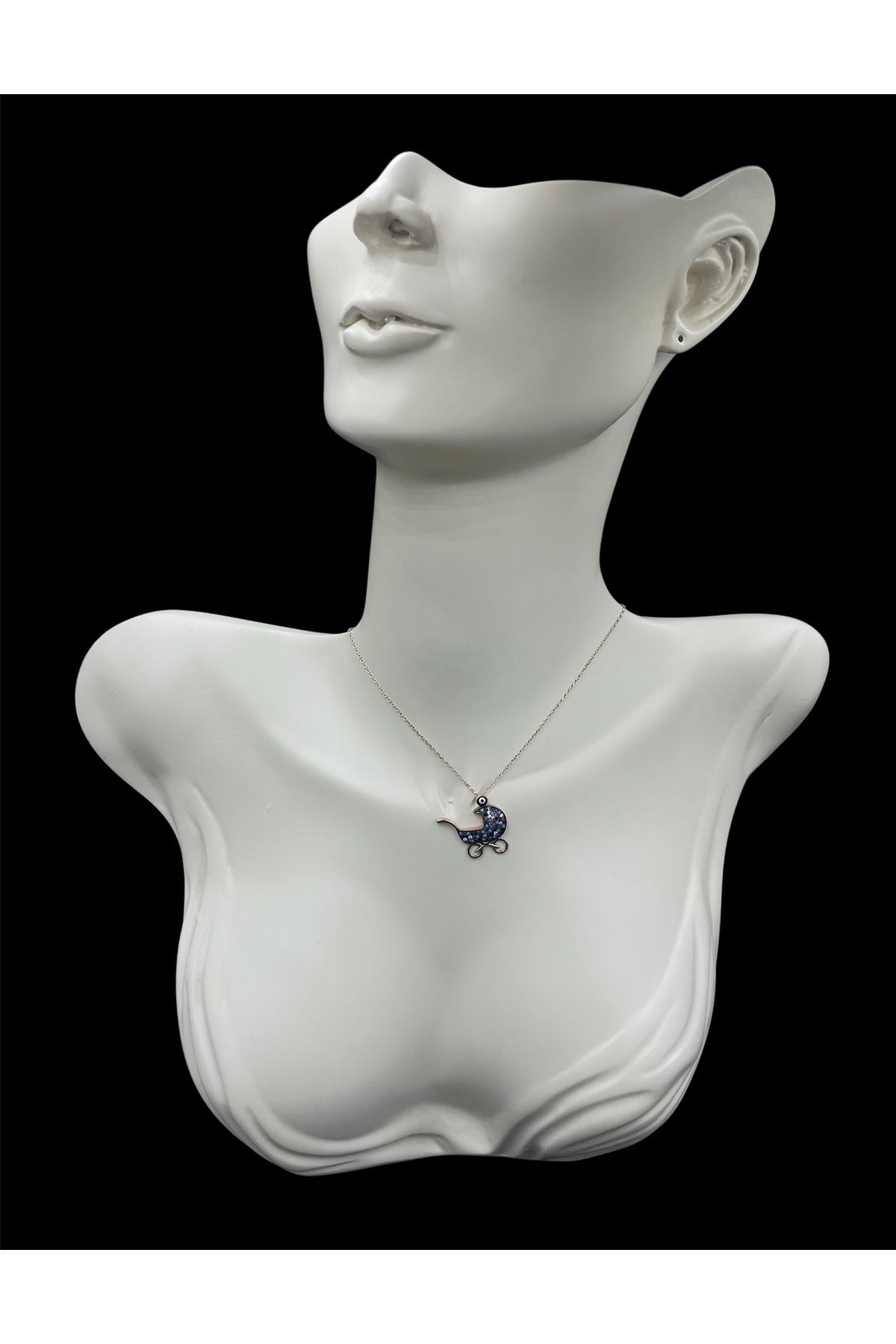 nefjewelrydesign 925 Ayar Gümüş 40cm Nazar Boncuklu Taş Detaylı Bebek Arabası Kolye