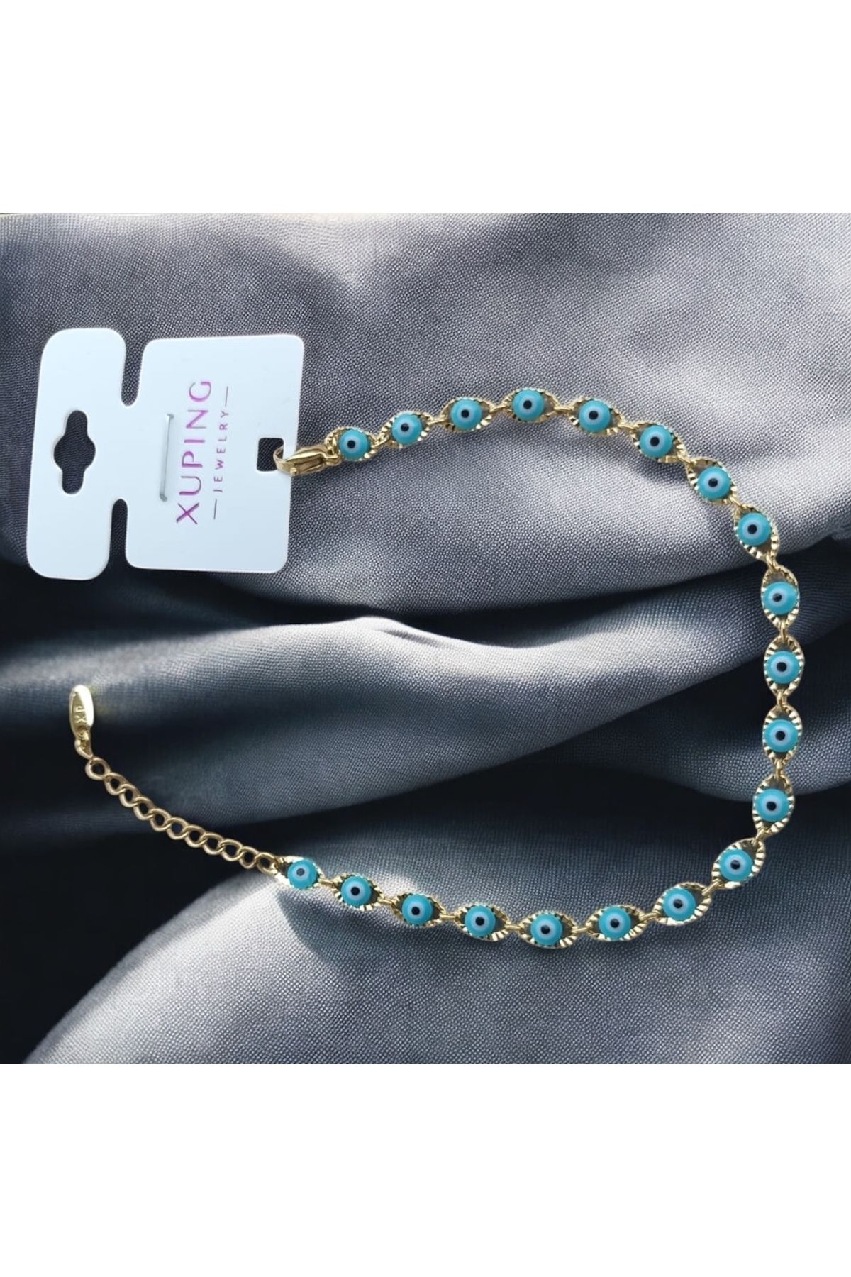 BiVivariShop 14K Altın Görünümlü Xuping Mavi Nazar Boncuklu Bileklik