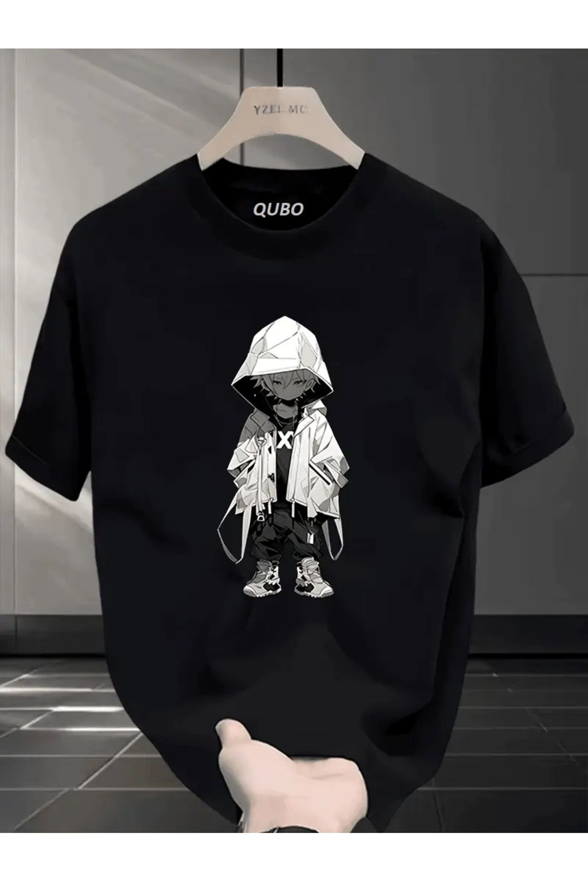 qubo sportswear & company qubo Unisex Oversize Baskılı Pamuklu Bisiklet Yaka Kısa Kollu SİYAH T-shirt