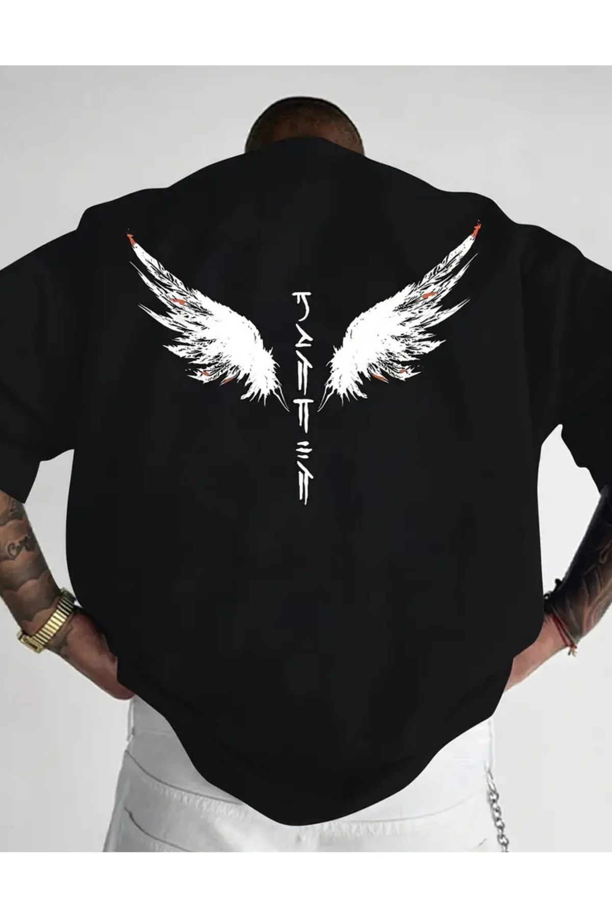 SAJA Unısex Kadın/Erkek Baskılı Oversize Düşük Kol Bisiklet Yaka T-Shirt