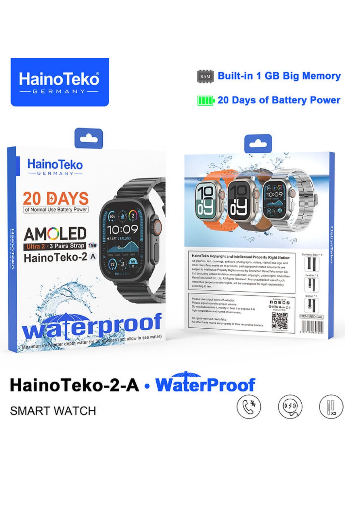 BellaThec Hainoteko Germany Ultra 2A 49MM 1GB Hafızalı Akıllı Saat 3 Kordon Hediyeli Suya Dayanıklı