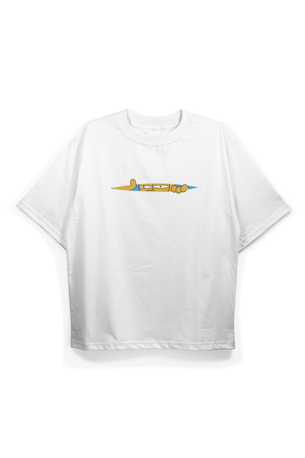 Pinned Unisex Simp Baskılı Beyaz Oversize Tişört | Arka ve Ön Baskılı Pamuk Yazlık Erkek Kadın Tshirt