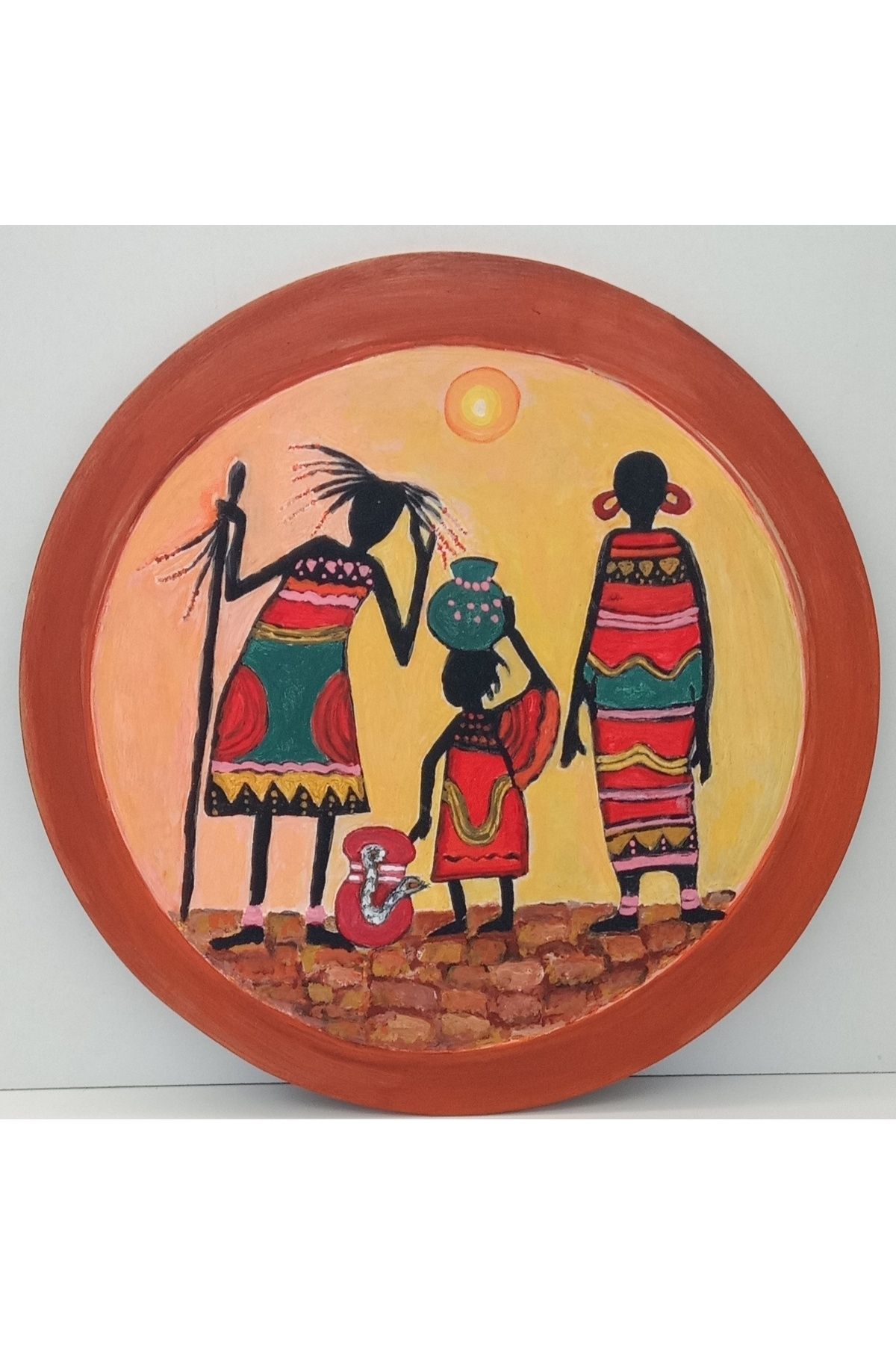 Öz .Green Art Home El yapımı, Yuvarlak Afrika Temalı Akrilik Tablo – 33 cm