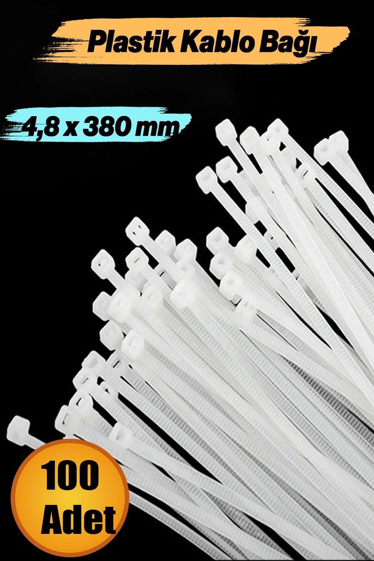 teknotrust TR 100 Adet Cırt Kelepçe 4,8x380 mm Plastik Beyaz Renk Zip Kablo Bağı Çok Amaçlı Bağlama. Nemli bir