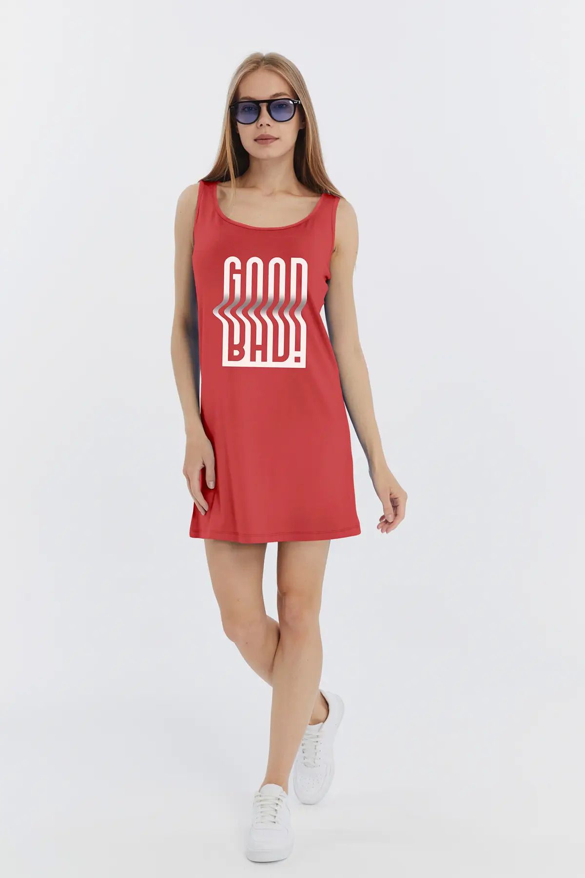 MYFORA Good Bad Desenli Askılı Viskon Elbise