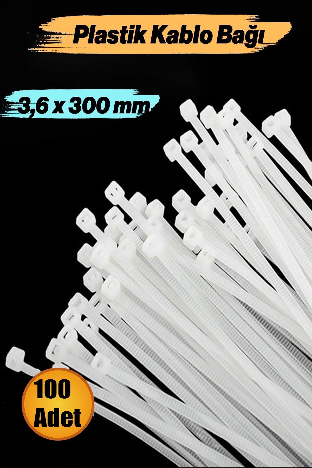 teknotrust TR 100 Adet Cırt Kelepçe 3,6x300 mm Plastik Beyaz Renk Zip Kablo Bağı Çok Amaçlı Bağlama. Nemli bir