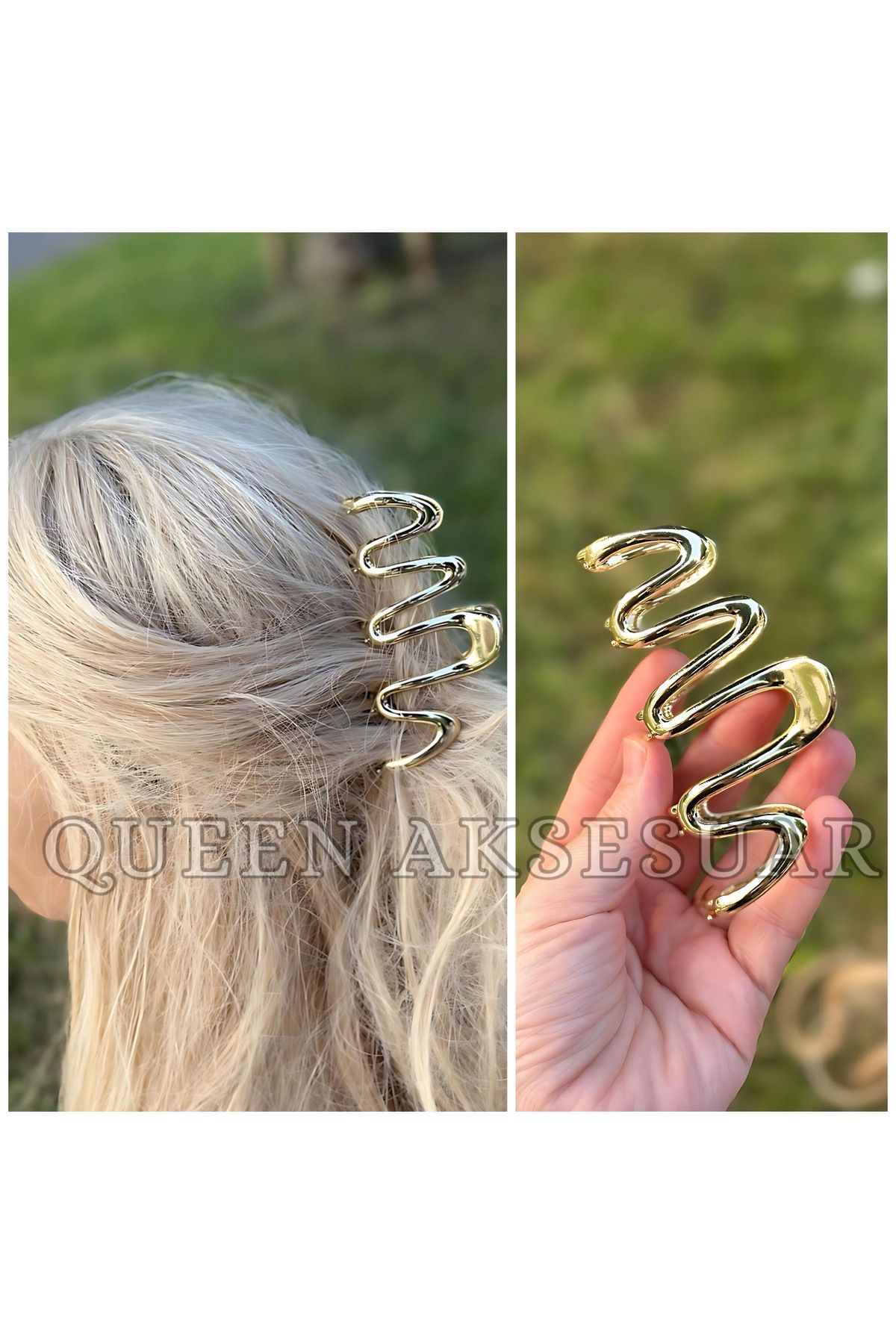 QUEEN AKSESUAR Lüks Trend eğrisi moda iri büyük metal sprial burgu yay model gold altın mandal toka