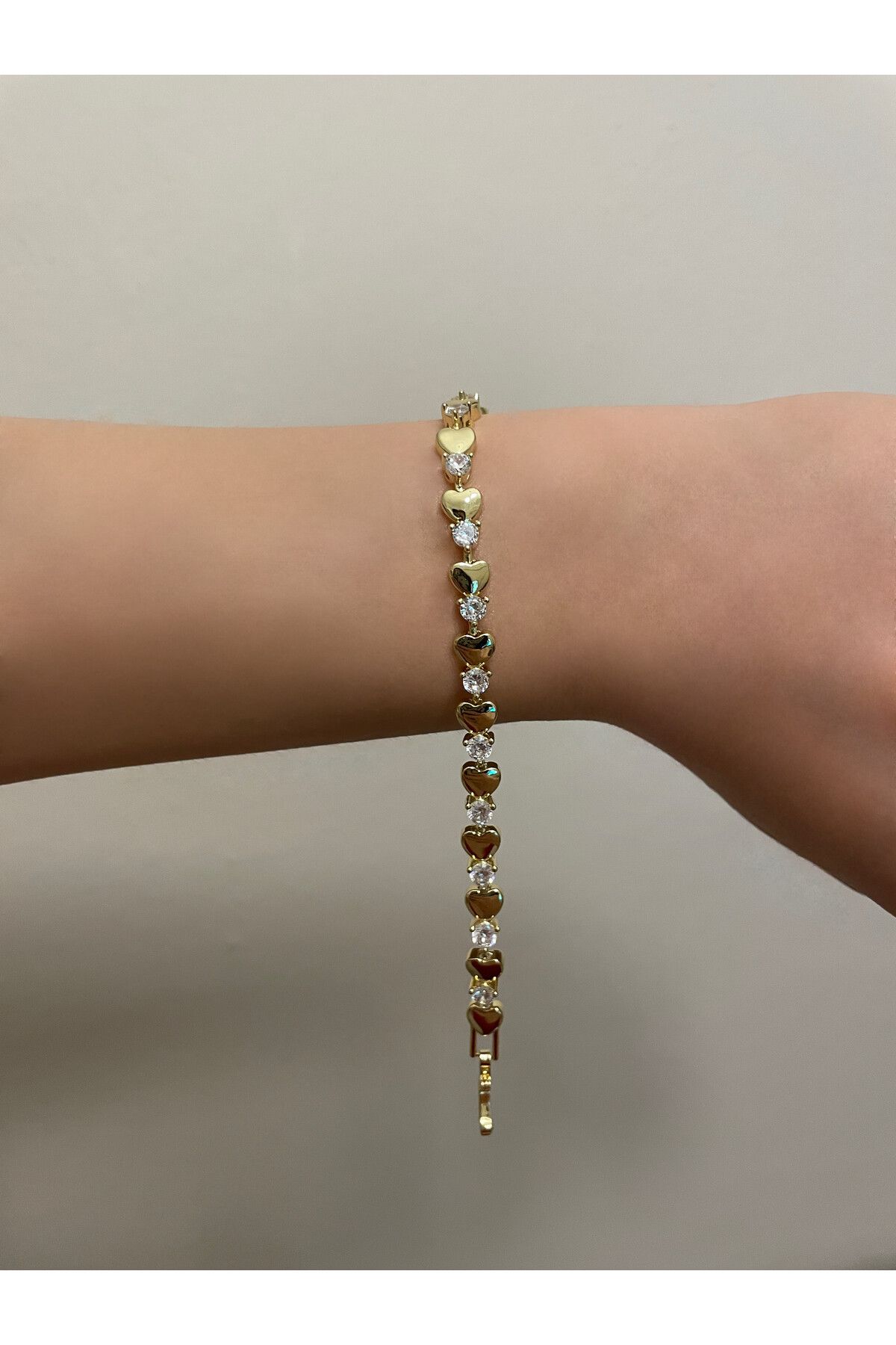 JEWELRY Zirkon Pırlanta Taşlı Kalpli Bileklik