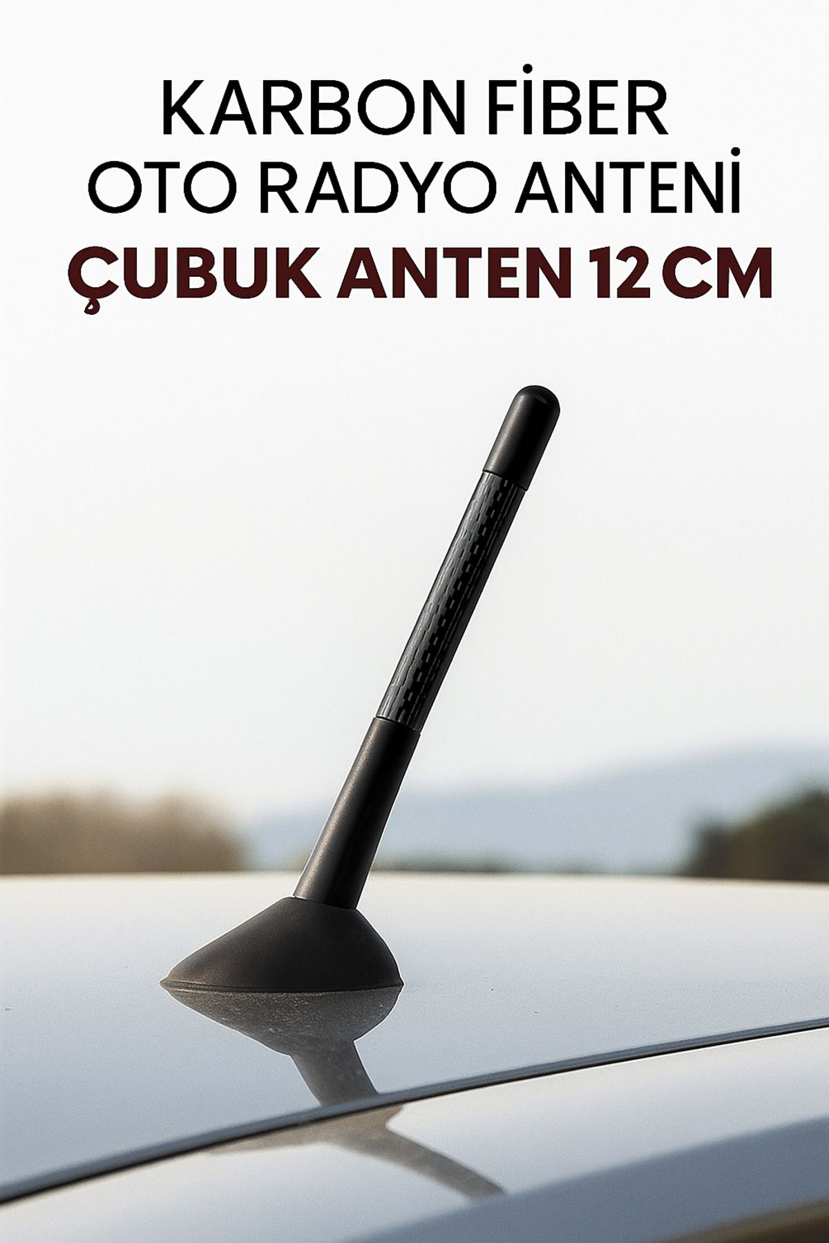 Teknotik Sedan Uyumlu Karbon Fiber Oto Radyo Anteni Çubuk Anten 12 Cm