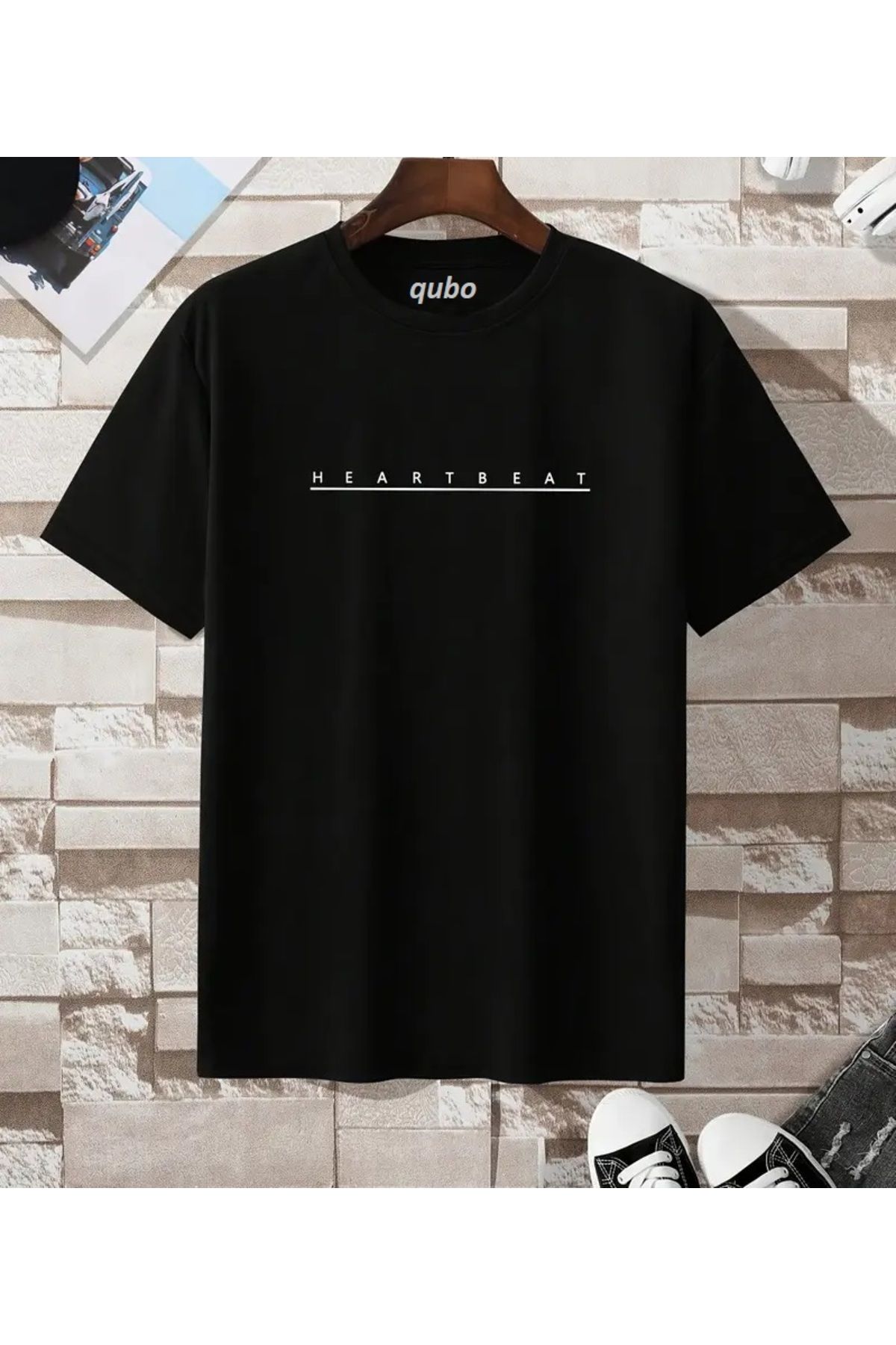 qubo sportswear & company qubo Unisex Oversize Baskılı Pamuklu Bisiklet Yaka Kısa Kollu SİYAH T-shirt