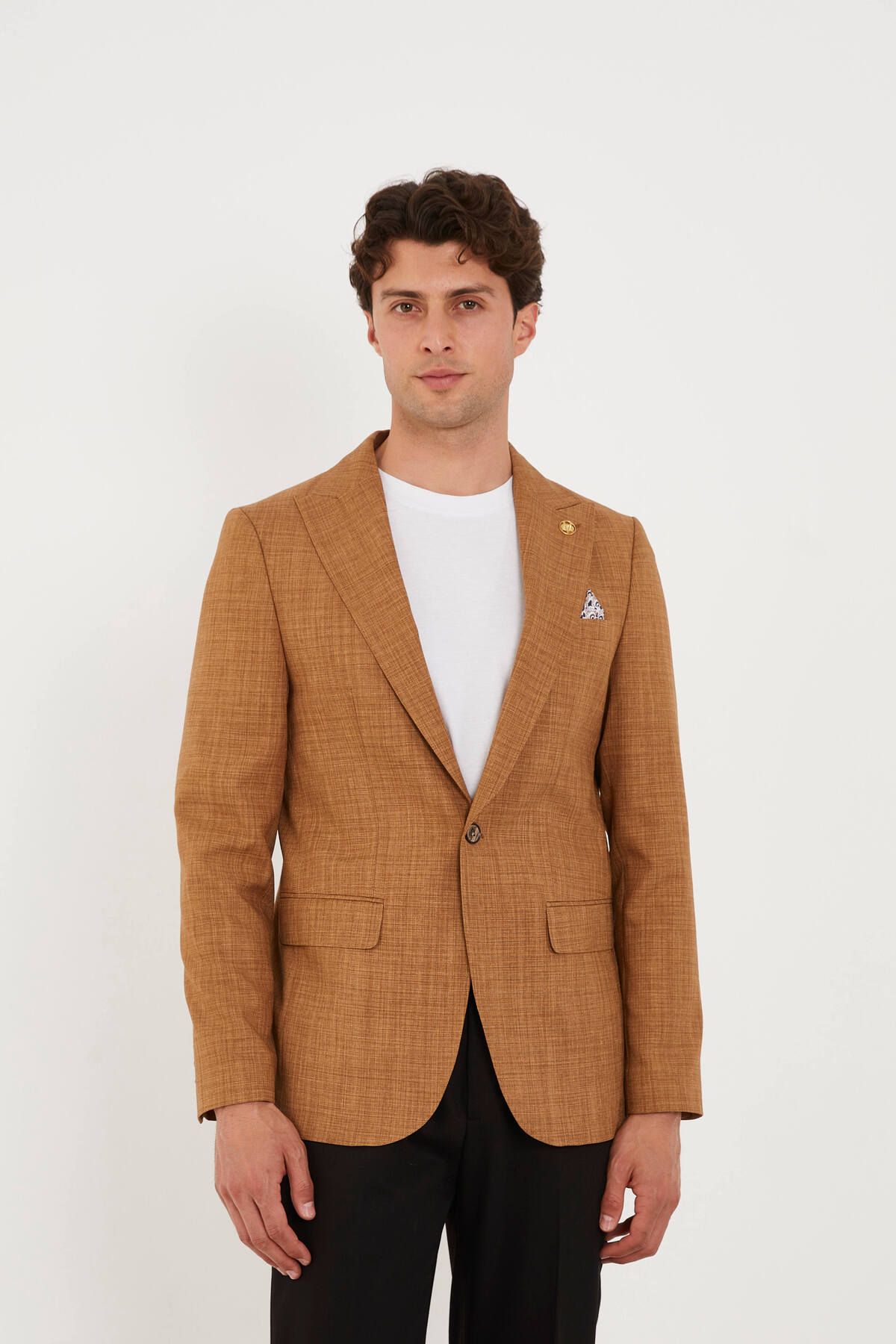 The Tailor Classics Keten Görünümlü Çift Yırtmaçlı Blazer Ceket