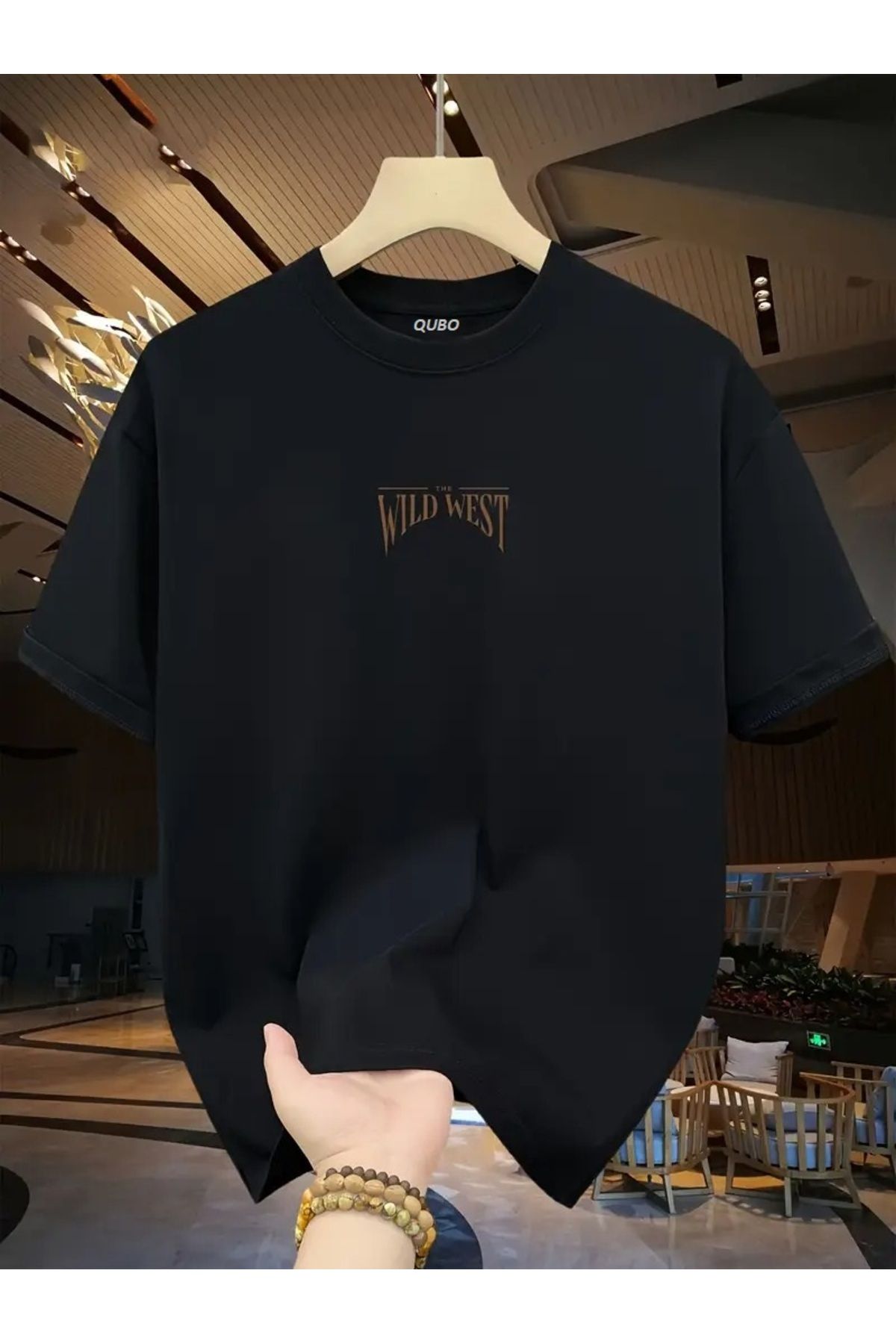 qubo sportswear & company qubo Unisex Oversize Baskılı Pamuklu Bisiklet Yaka Kısa Kollu SİYAH T-shirt