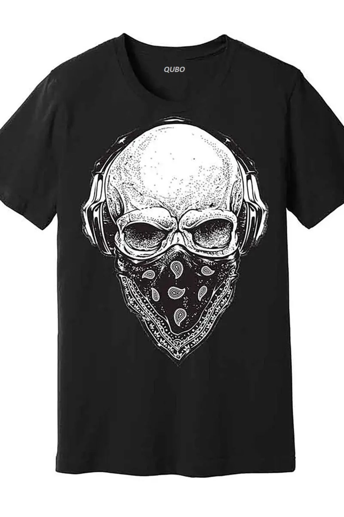 qubo sportswear & company qubo Unisex Oversize Baskılı Pamuklu Bisiklet Yaka Kısa Kollu SİYAH T-shirt
