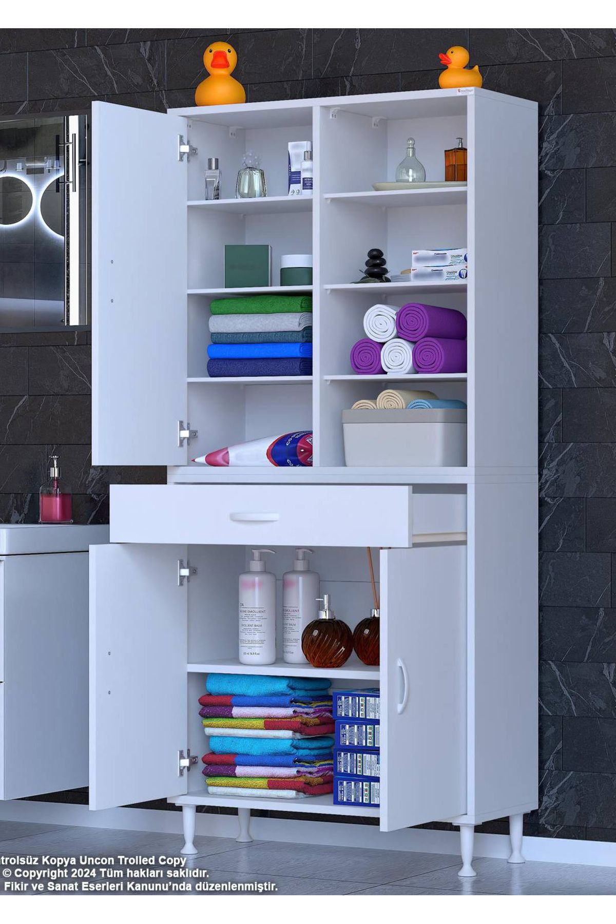 Modilayn 85 x 173 x 32,5 cm’lik 1 Çekmece 3 Kapak 7 Raf 10 Gözlü,Organizatör Mutfak Dolabı Çok Amaçlı Dolap