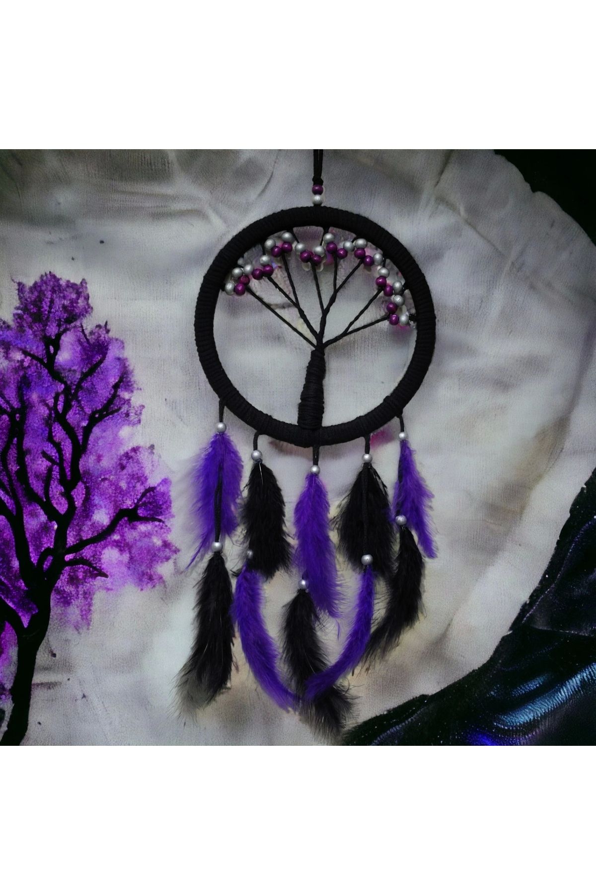 PRATİKOBA Mor İncili Hayat Ağacı Dream Catcher