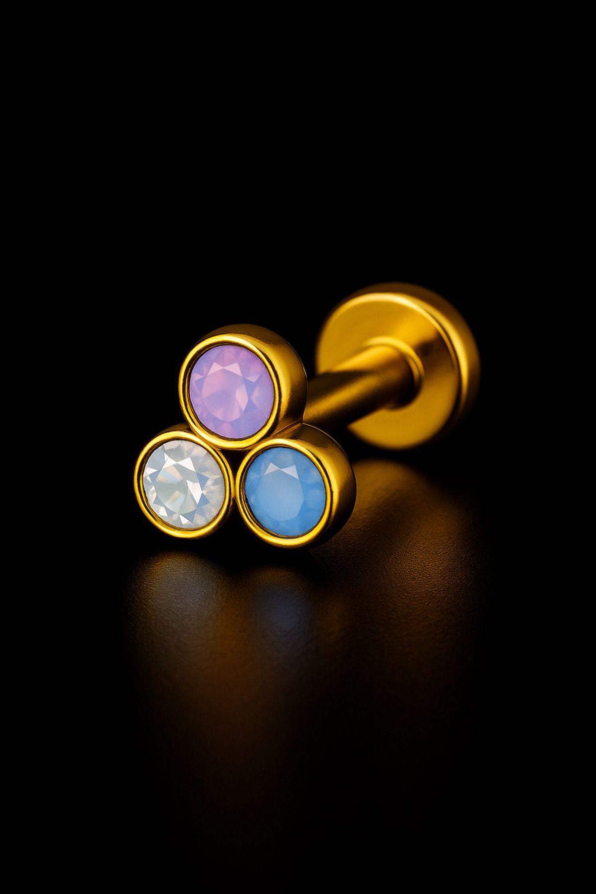 depozoom 316l Cerrahi Çelik Kıkırdak Tragus Ve Tüm Kulak Bölgesine Uygun Etnik Üç Taş Zirkon Piercing