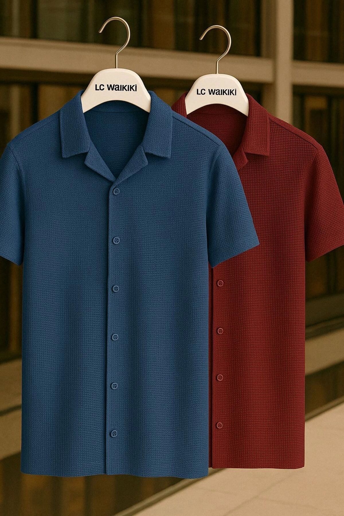 Store 2'li Avantajlı Paket %100 Pamuk Premium Erkek Yazlık Düğmeli Kısa Kol Gömlek