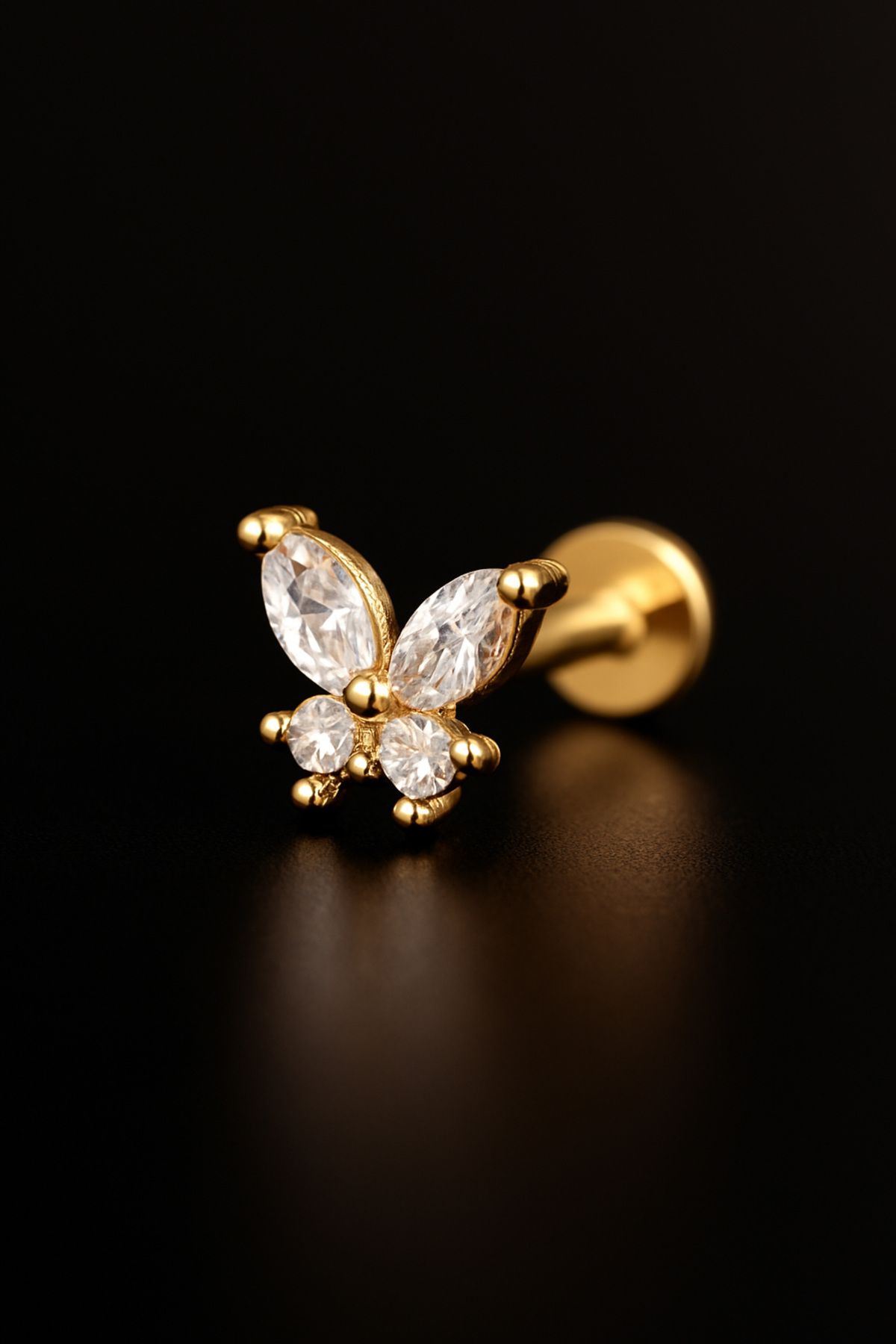 depozoom 316l Cerrahi Çelik Kıkırdak Tragus Ve Tüm Kulak Bölgesine Uygun Etnik Kelebek Zirkon Piercing