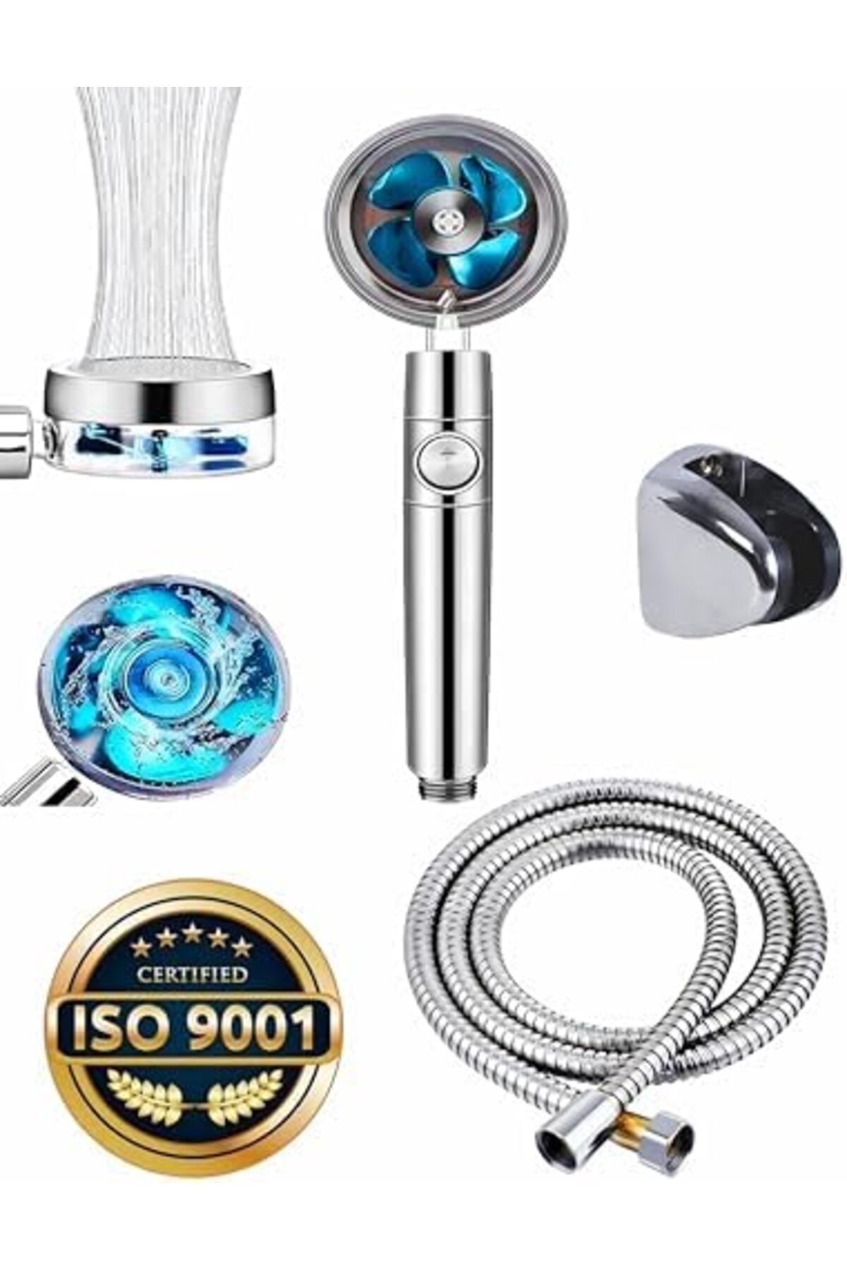 STOREMAX Silver Sapphire Turbo Pervaneli Duş Başlığı Yüksek Basınçlı Fıskiye Batarya Start/Stop Dü