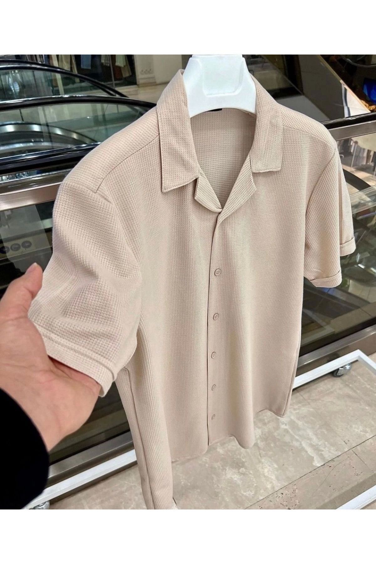 Store %100 Pamuk Premium Erkek Yazlık Düğmeli Kısa Kol Gömlek