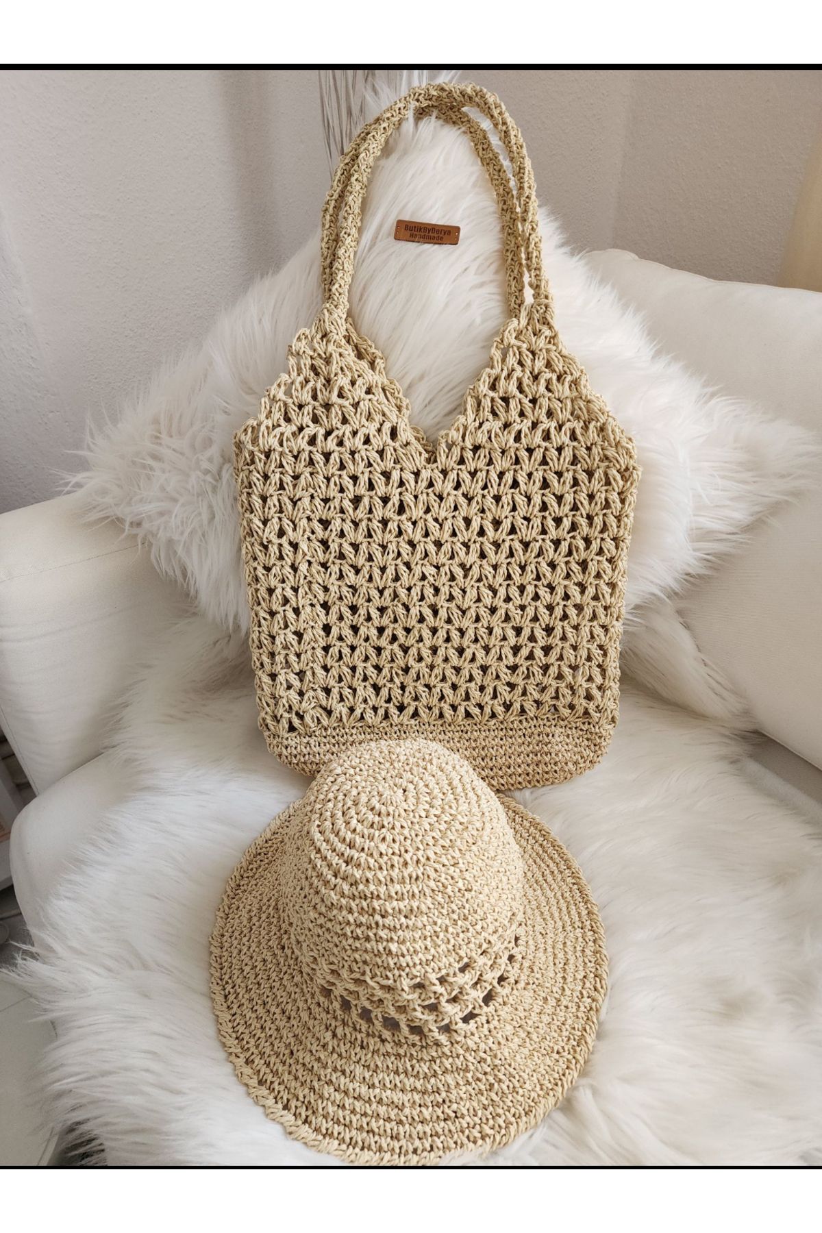 ZAHandmade Plaj çantası ve şapka takımı