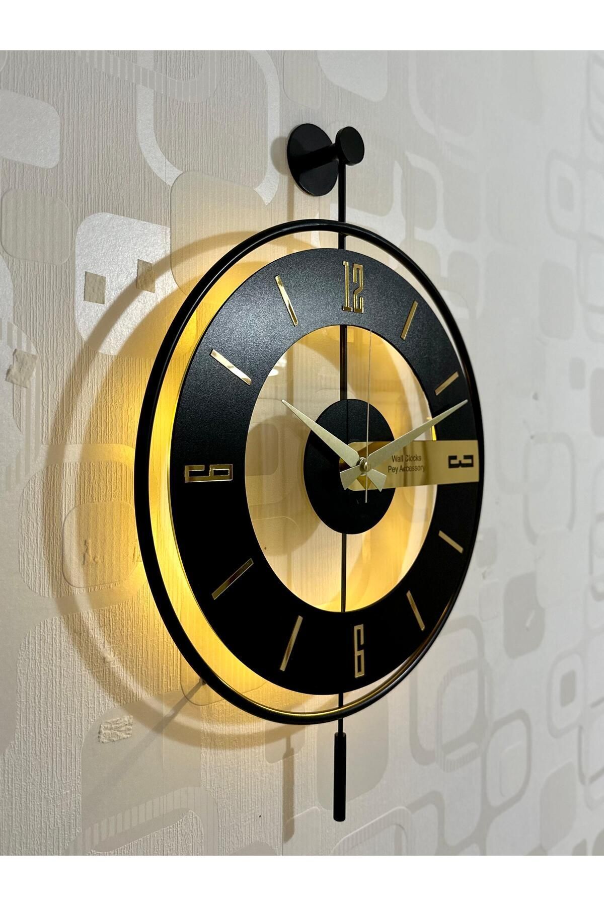 Metal Glass Wall Clock Real Glass Wall Clock with Light Modern Design BLACK CASE