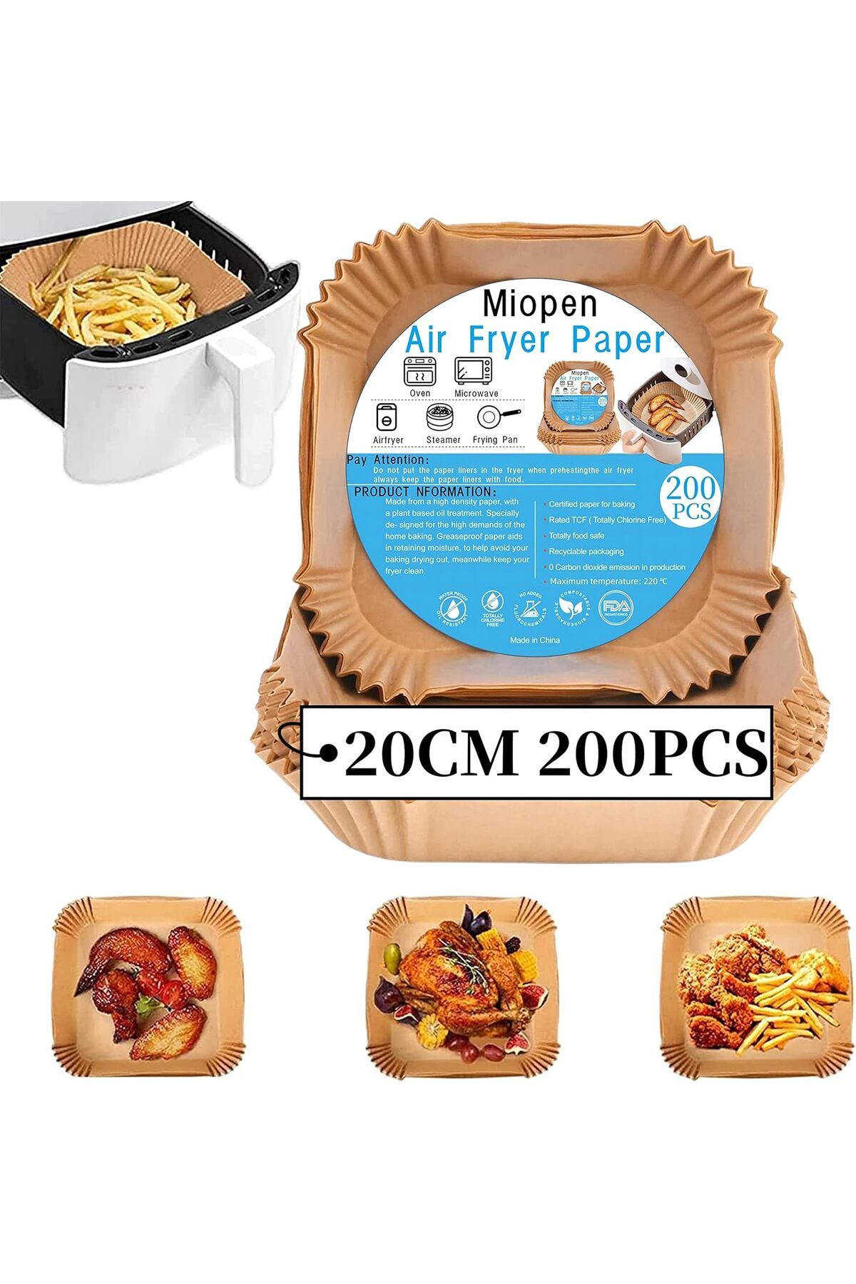 STOREMAX jvnnastore Sıcak hava fritözleri için fırın kağıdı, 200 adet Airfryer pişirme kağıdı, ya