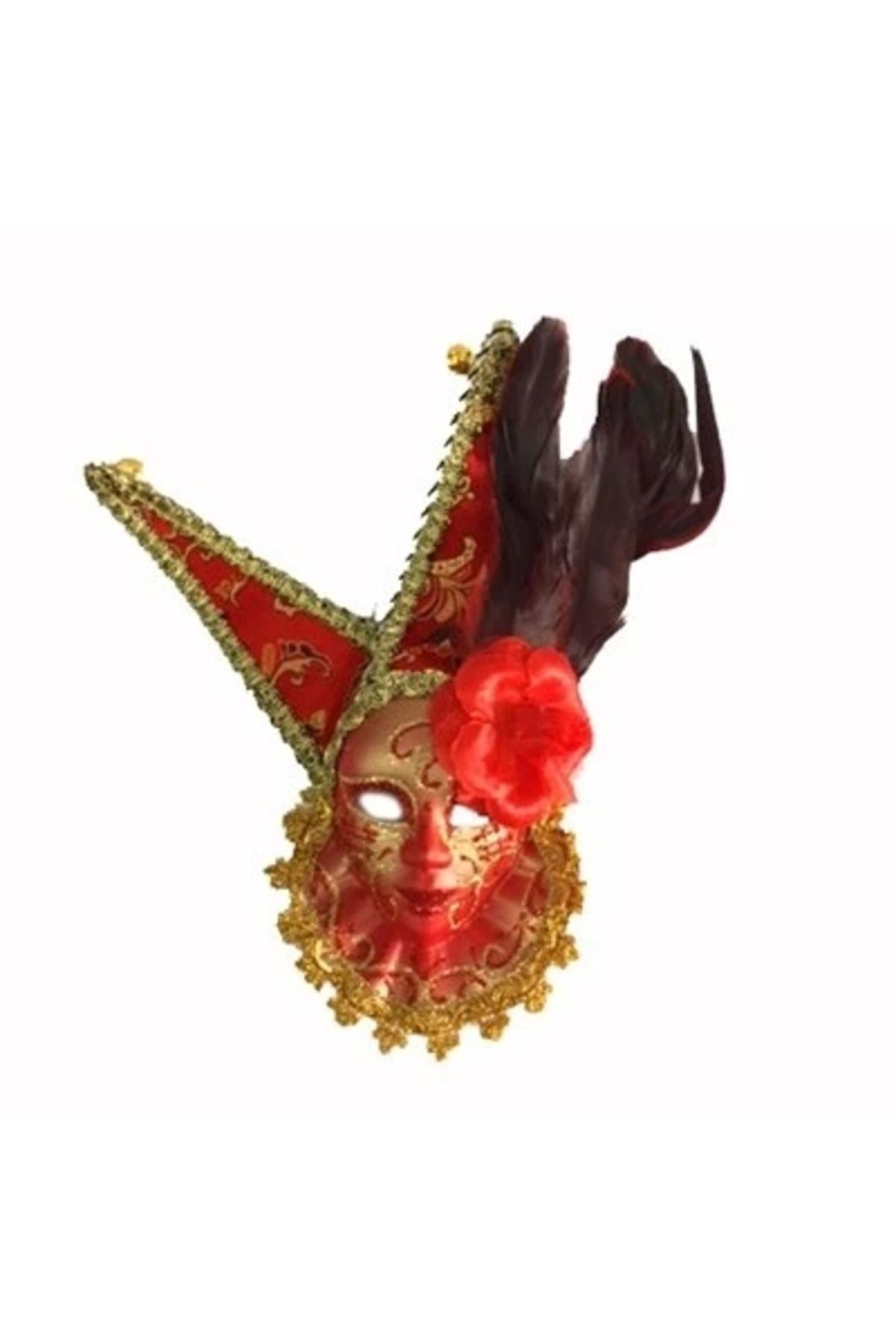 EGstore Tüylü Dekoratif Seramaik Maske Kırmızı Renk
